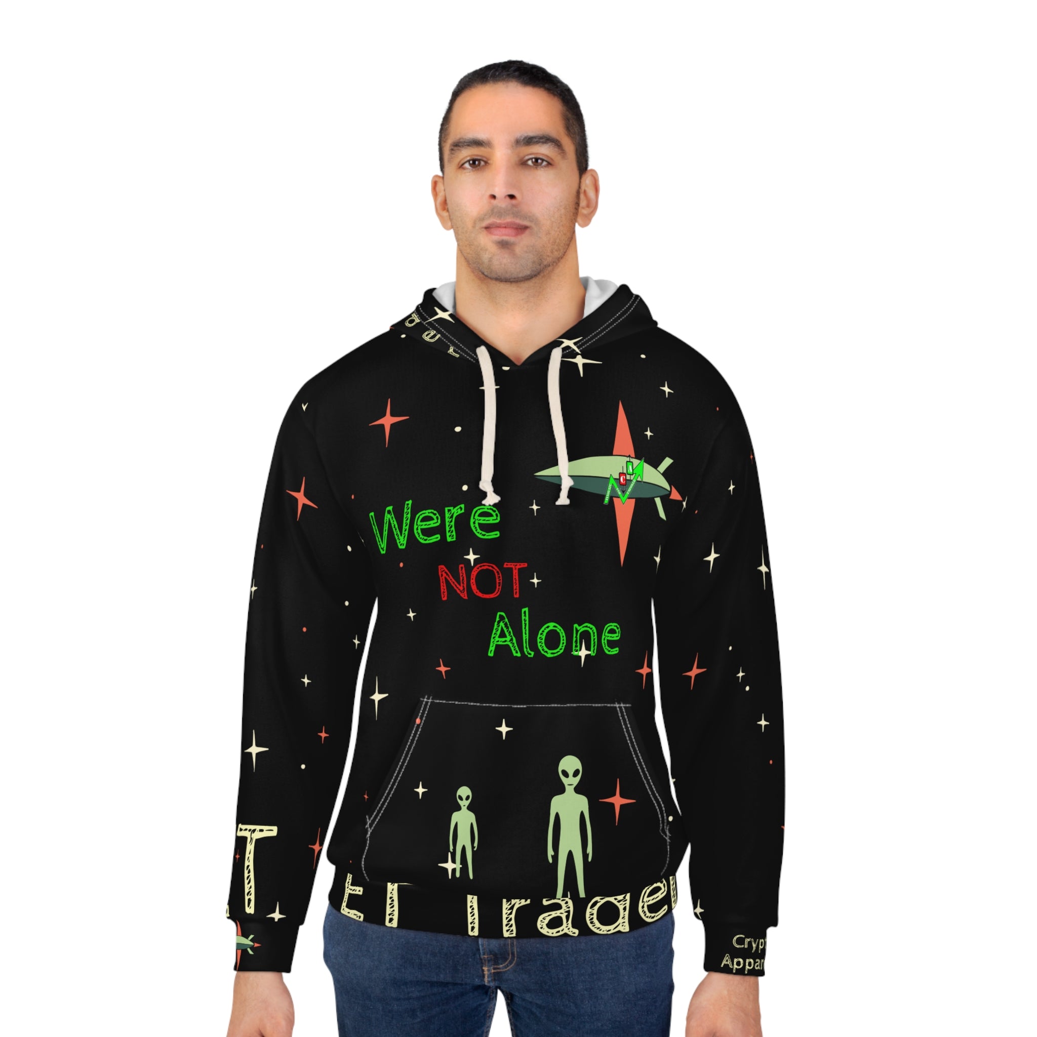 Extra Terrestrial Trader Crypto Hoodie — "We're Not Alone" Crypt Apparel Bitcoin Pullover