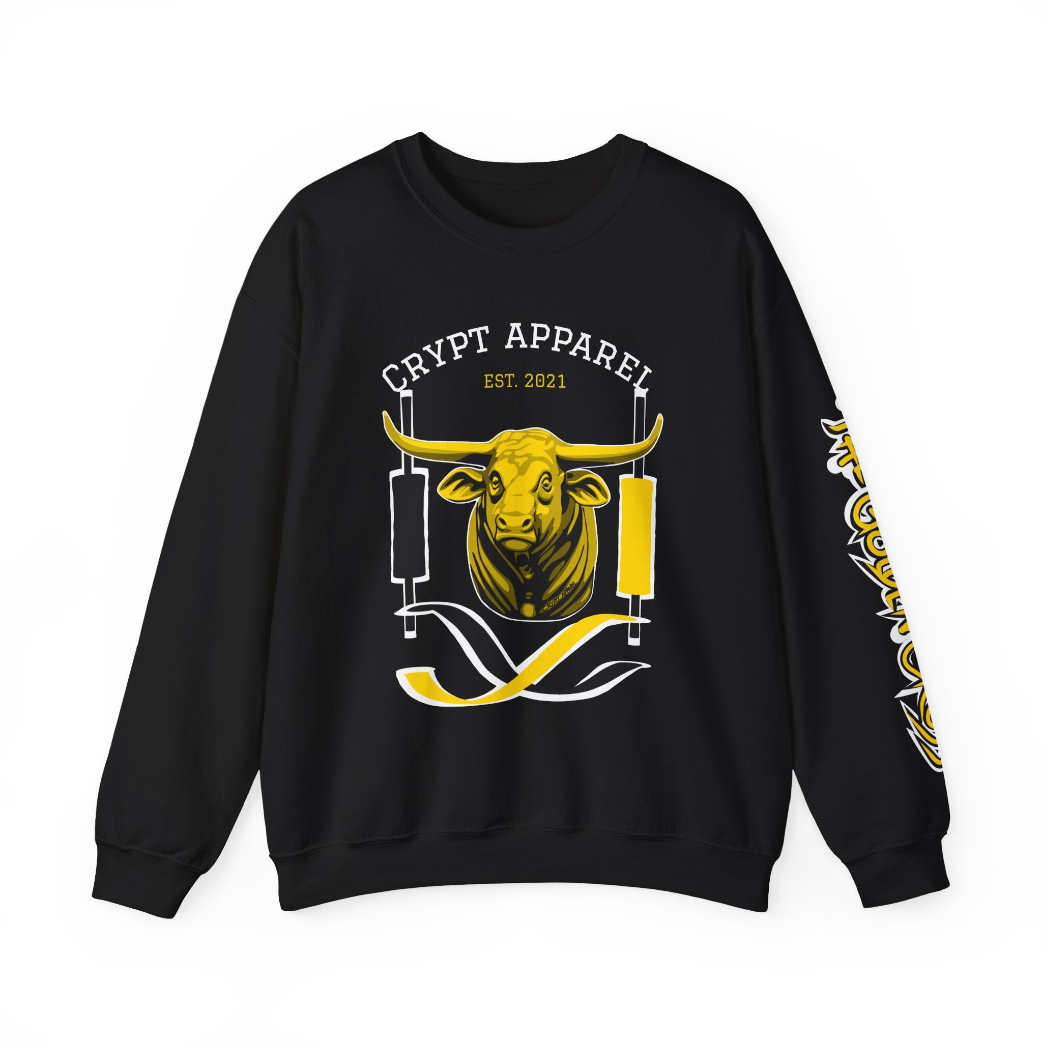 Golden Cross Bull Market Crewneck Sweatshirt – Crypt Apparel Graphic Pullover