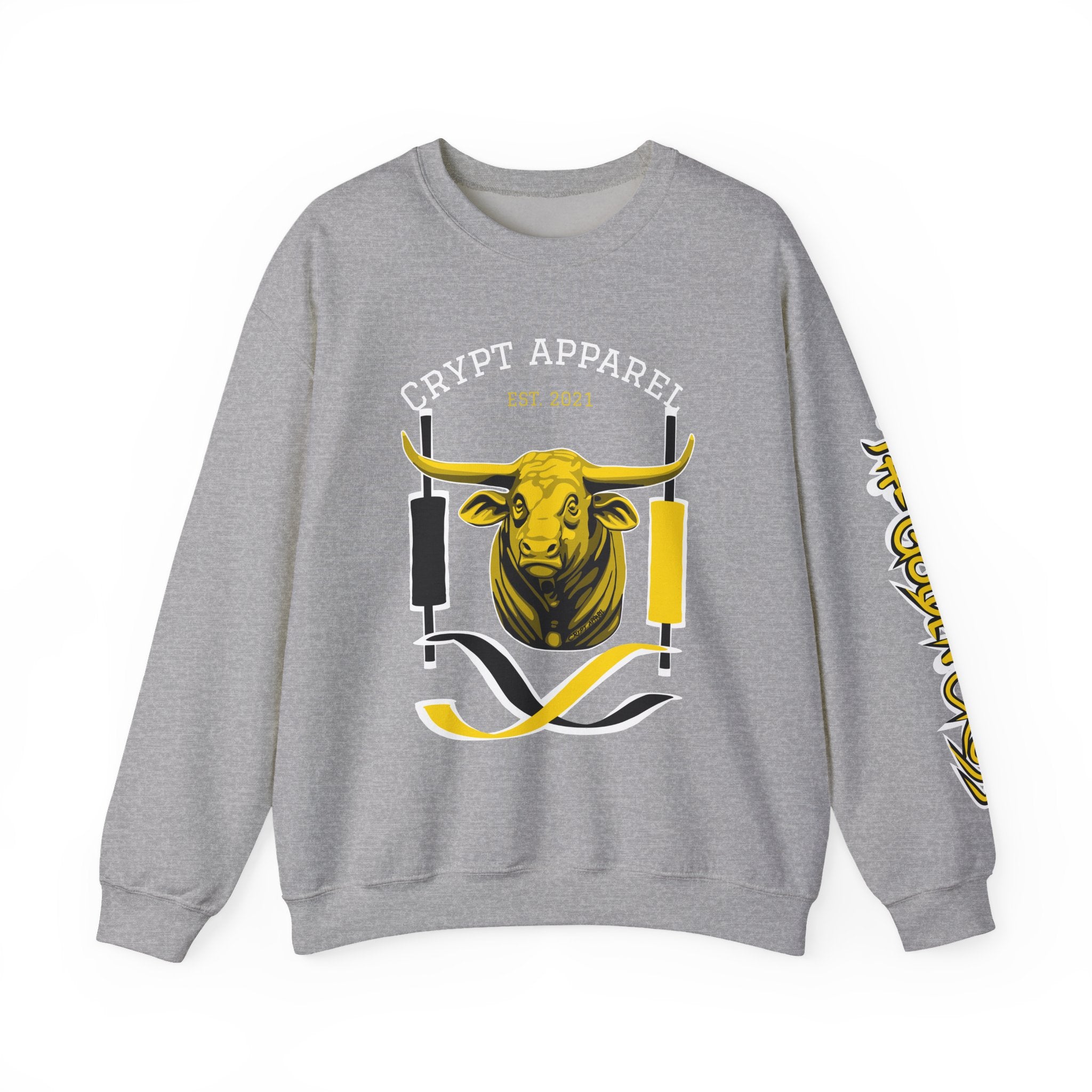 Golden Cross Bull Market Crewneck Sweatshirt – Crypt Apparel Graphic Pullover