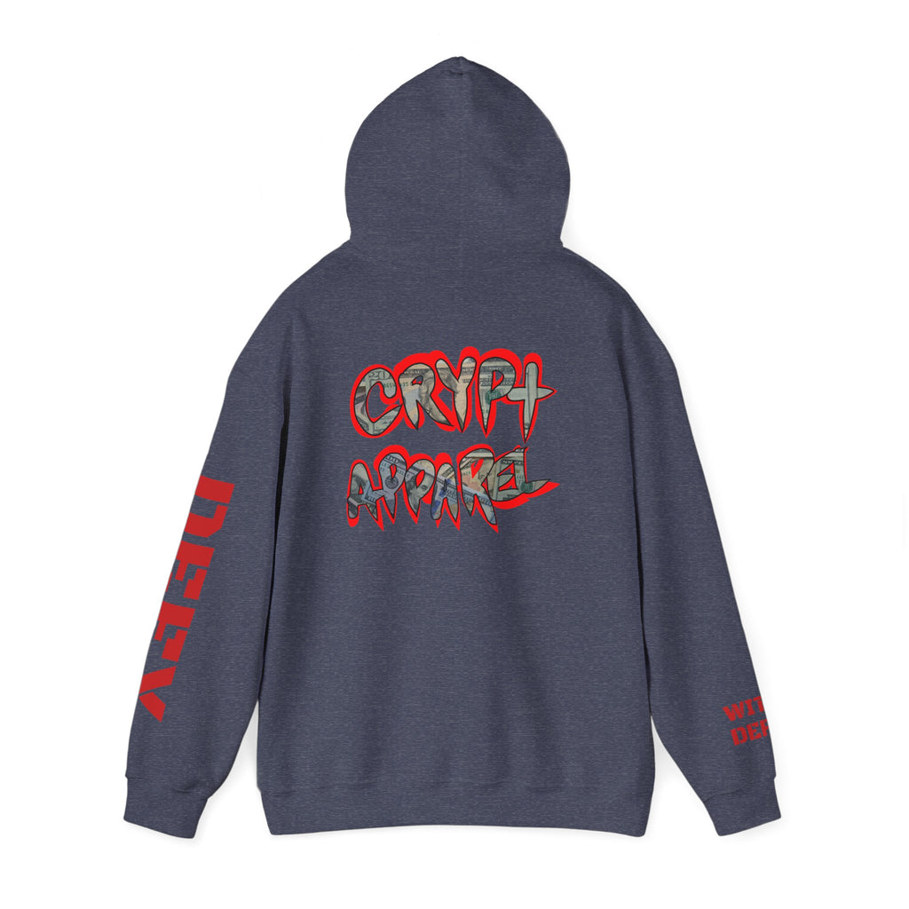 Defy With DeFi Crypto Inspired Hoodie | Crypt Apparel Graffiti Style hooded sweatshirt