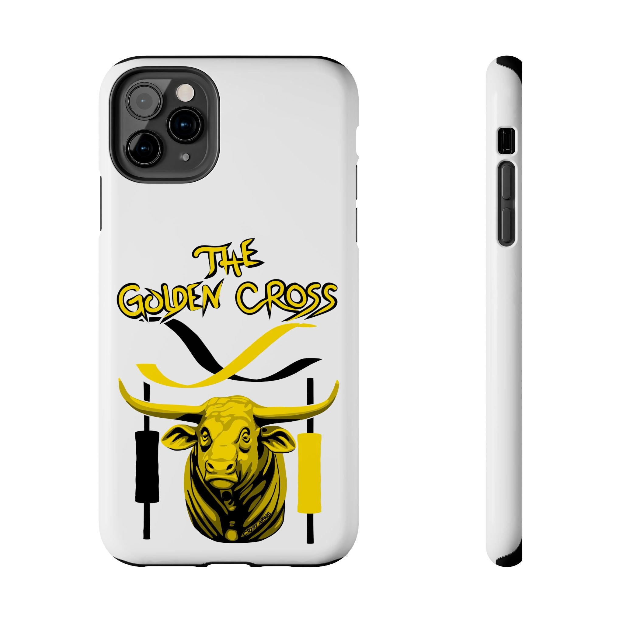 The Golden Cross Tough Phone Case — Crypt Apparel Rugged Crypto Bull Graphic Protective Cover