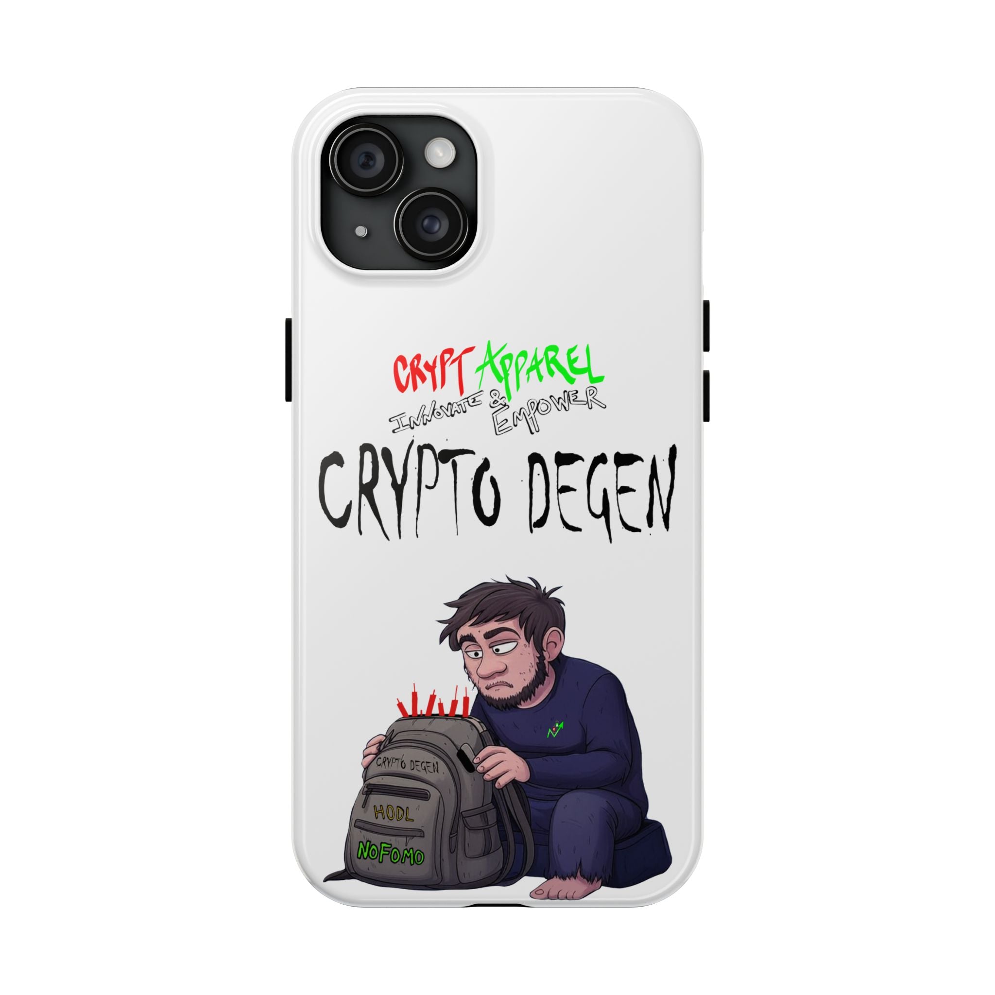 Crypto Degen Tough Phone Case — Cartoon HODL Backpack Design