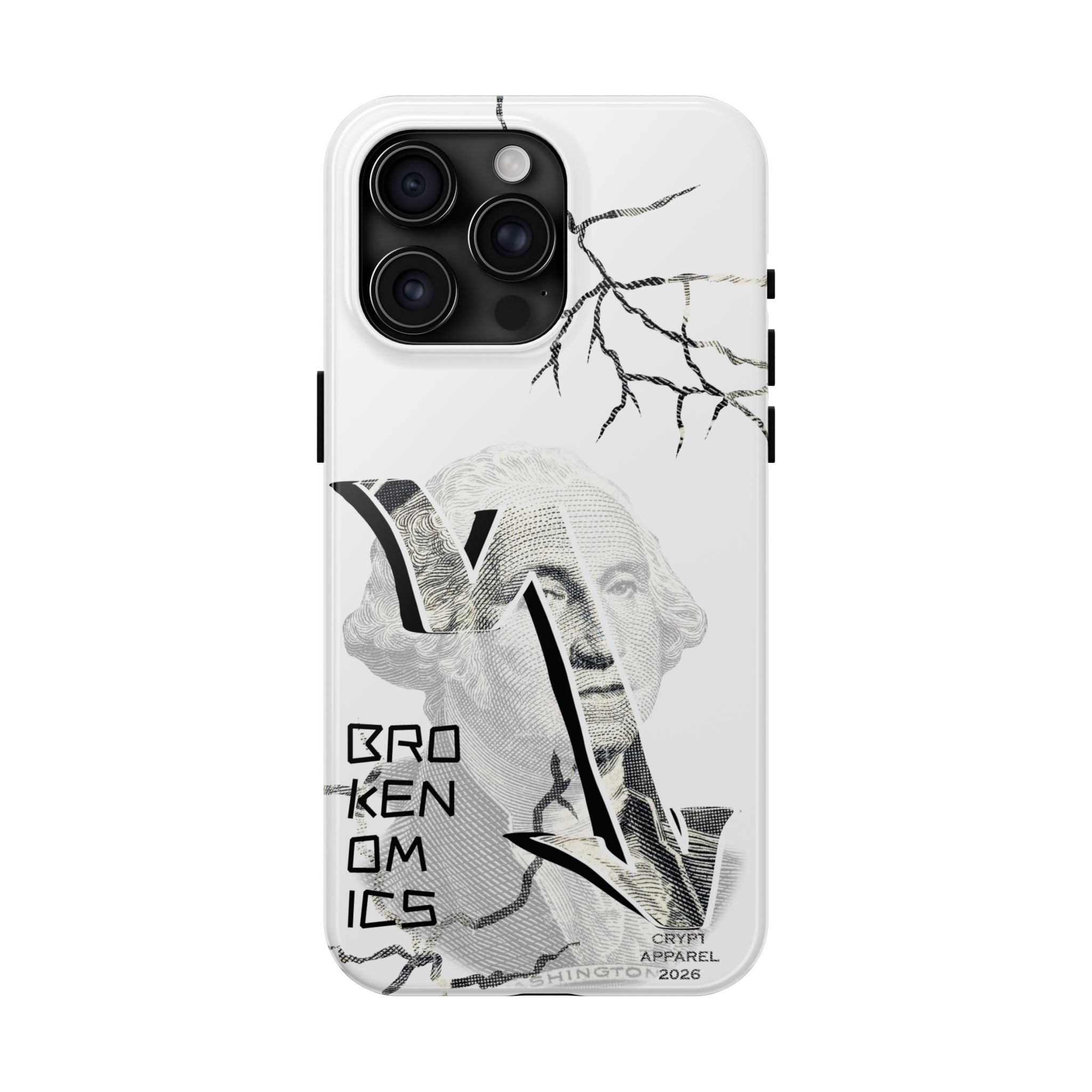 Brokenomics Crypto Tough Phone Case — 'Crypt Apparel' Cracked Dollar Graphic Protective Cover