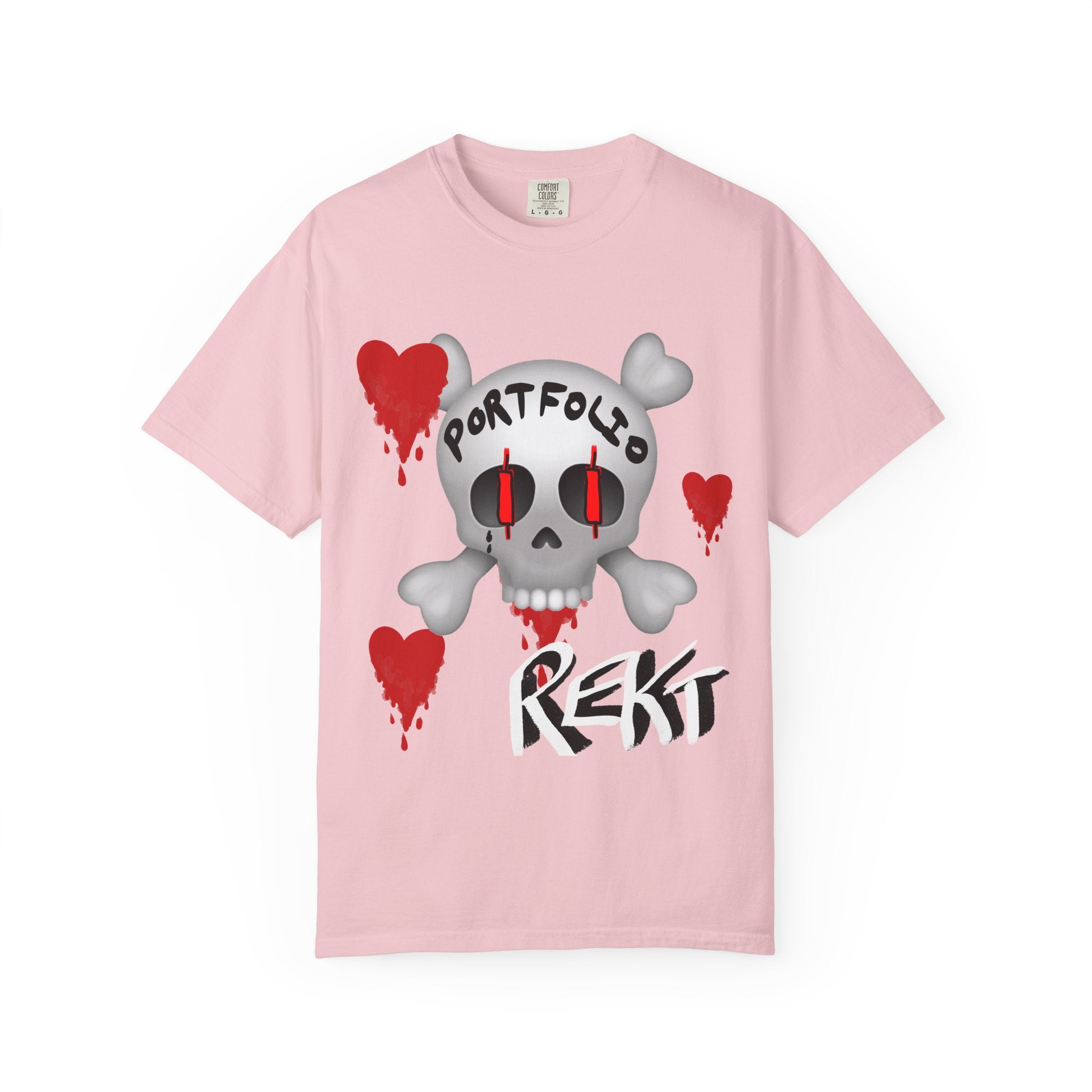Crypto Rekt Portfolio Skull T-shirt | Crypt Apparel Bleeding Hearts Graphic Tee