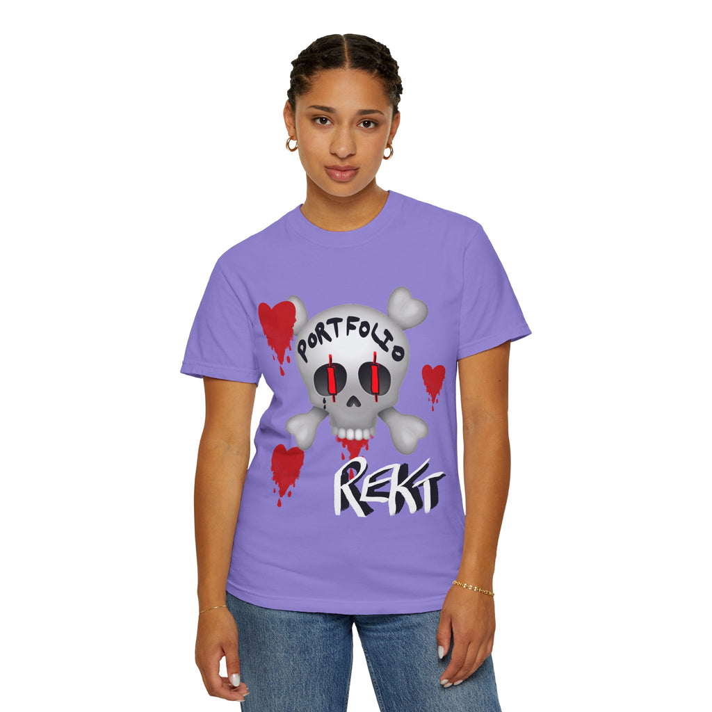 Crypto Rekt Portfolio Skull T-shirt | Crypt Apparel Bleeding Hearts Graphic Tee