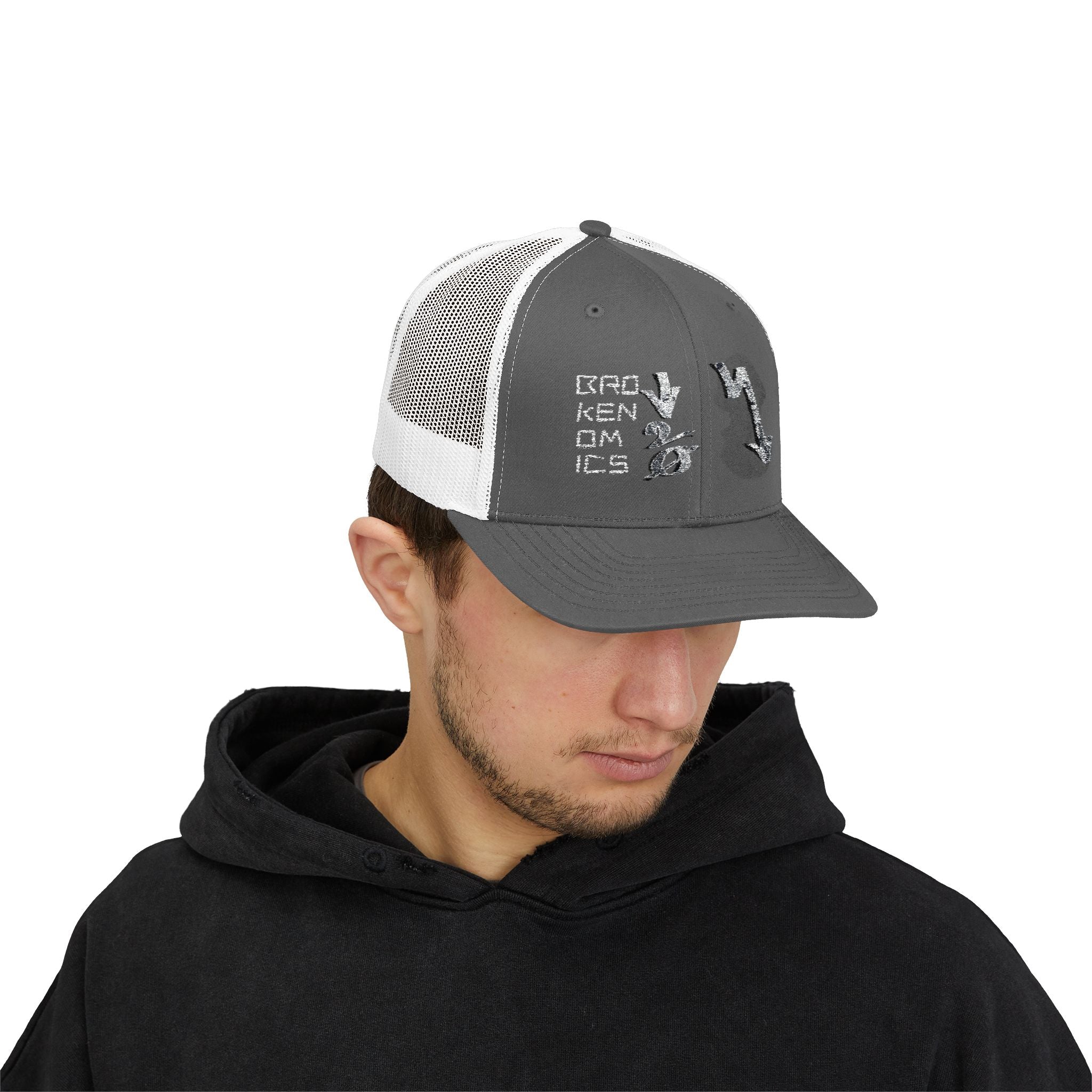 Brokenomics Crypto Trucker Cap - Crypt Apparel Distressed Arrow Graphic Snapback