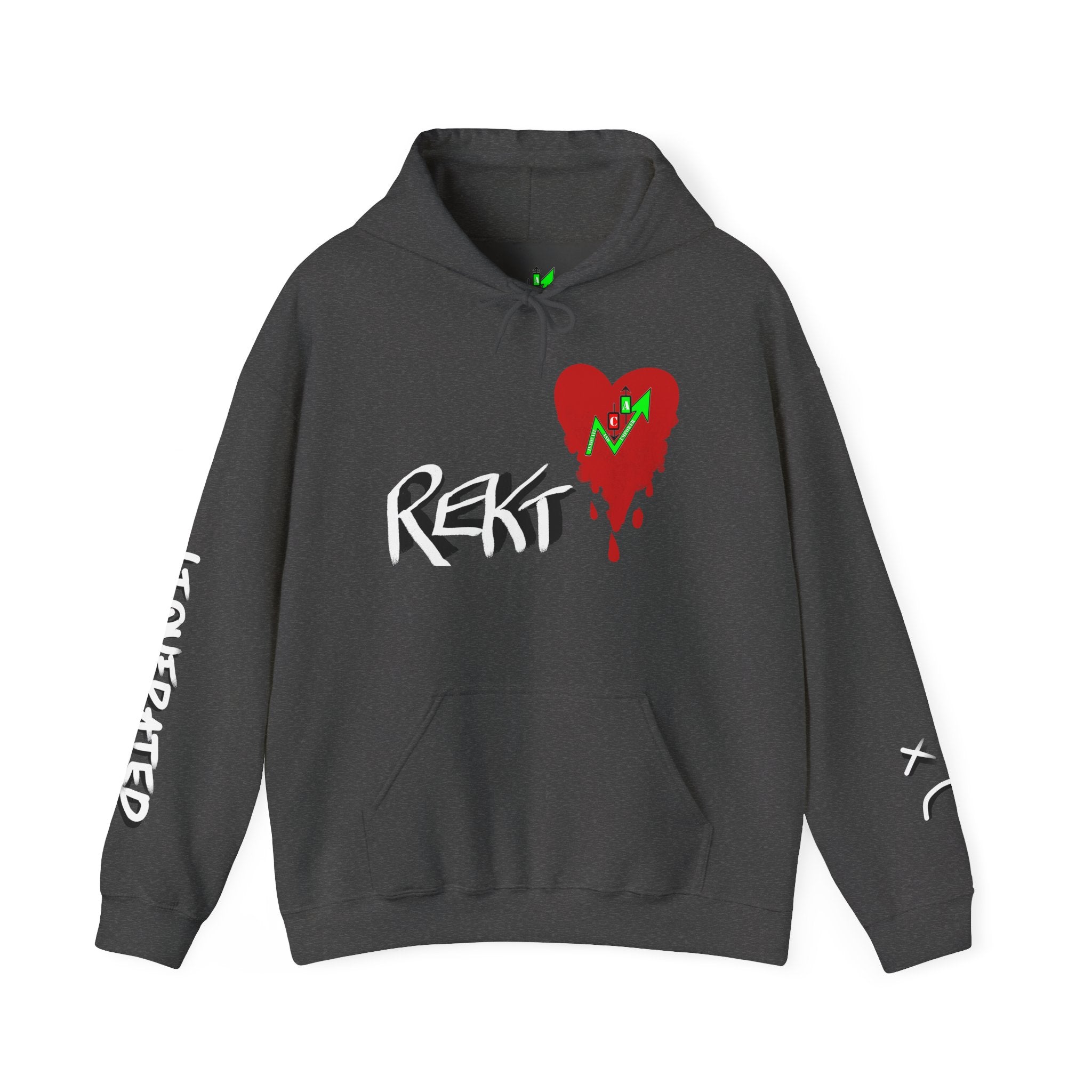 Rekt Portfolio Crypto Trading Hoodie – Crypt Apparel Skull Heart Graffiti Streetwear Pullover