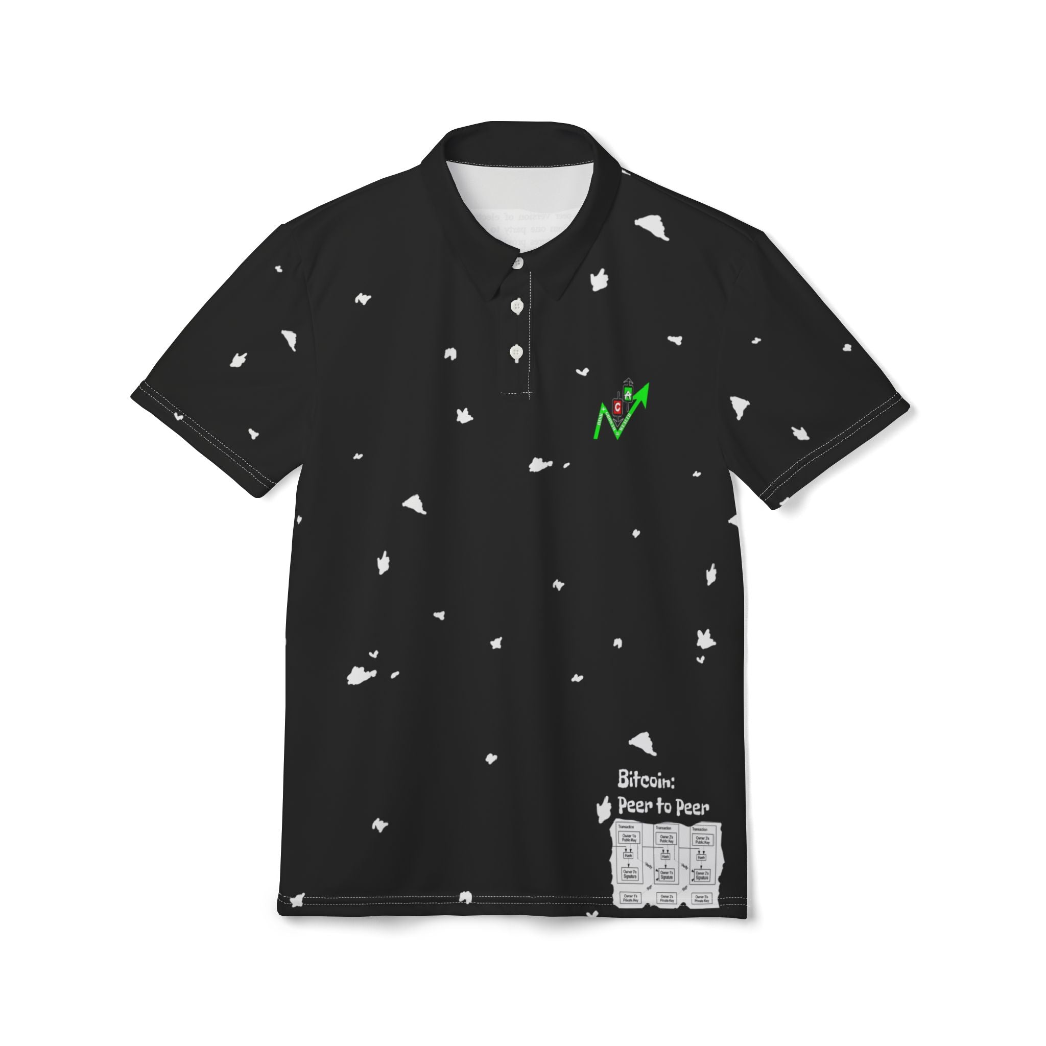 Crypt Apparel Bitcoin inspired Polo Shirt | Bitcoin White Paper Pattern