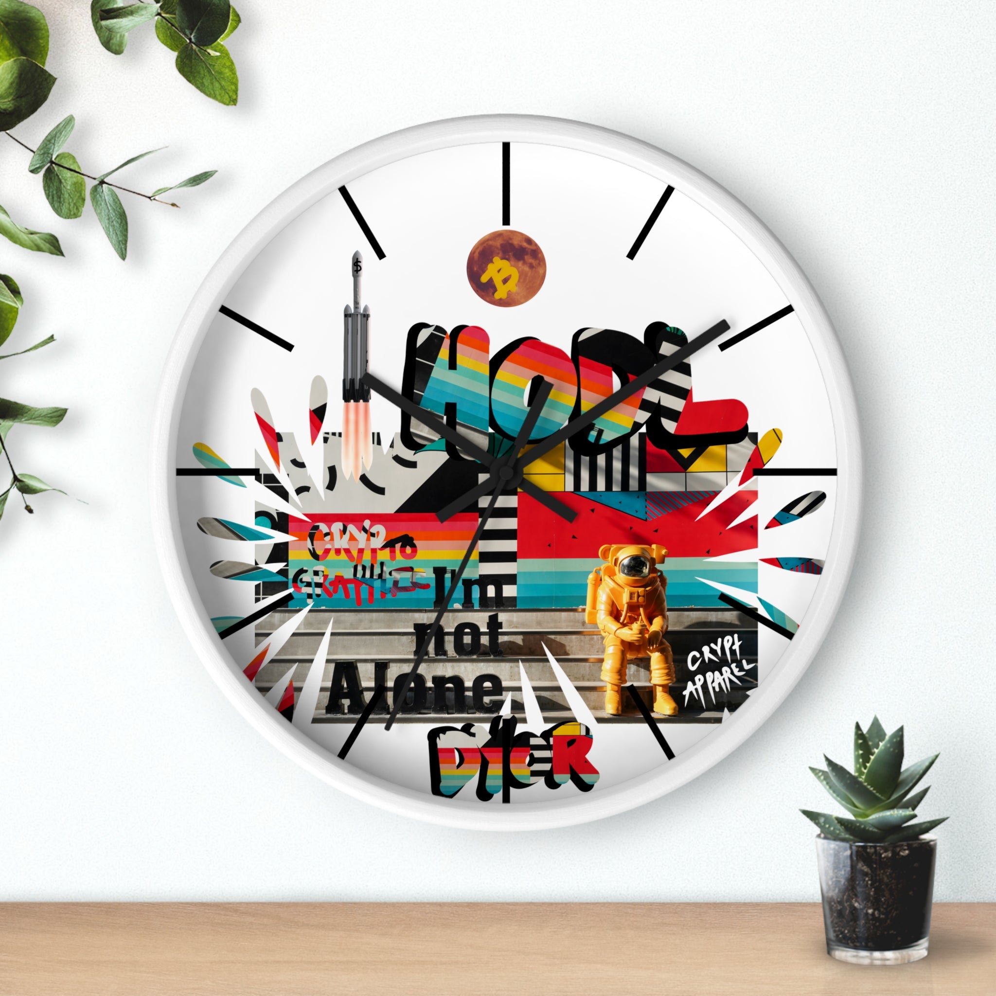 Urban Jungle Crypto Street Art Wall Clock — Crypt Apparel Colorful Urban Graffiti Timepiece