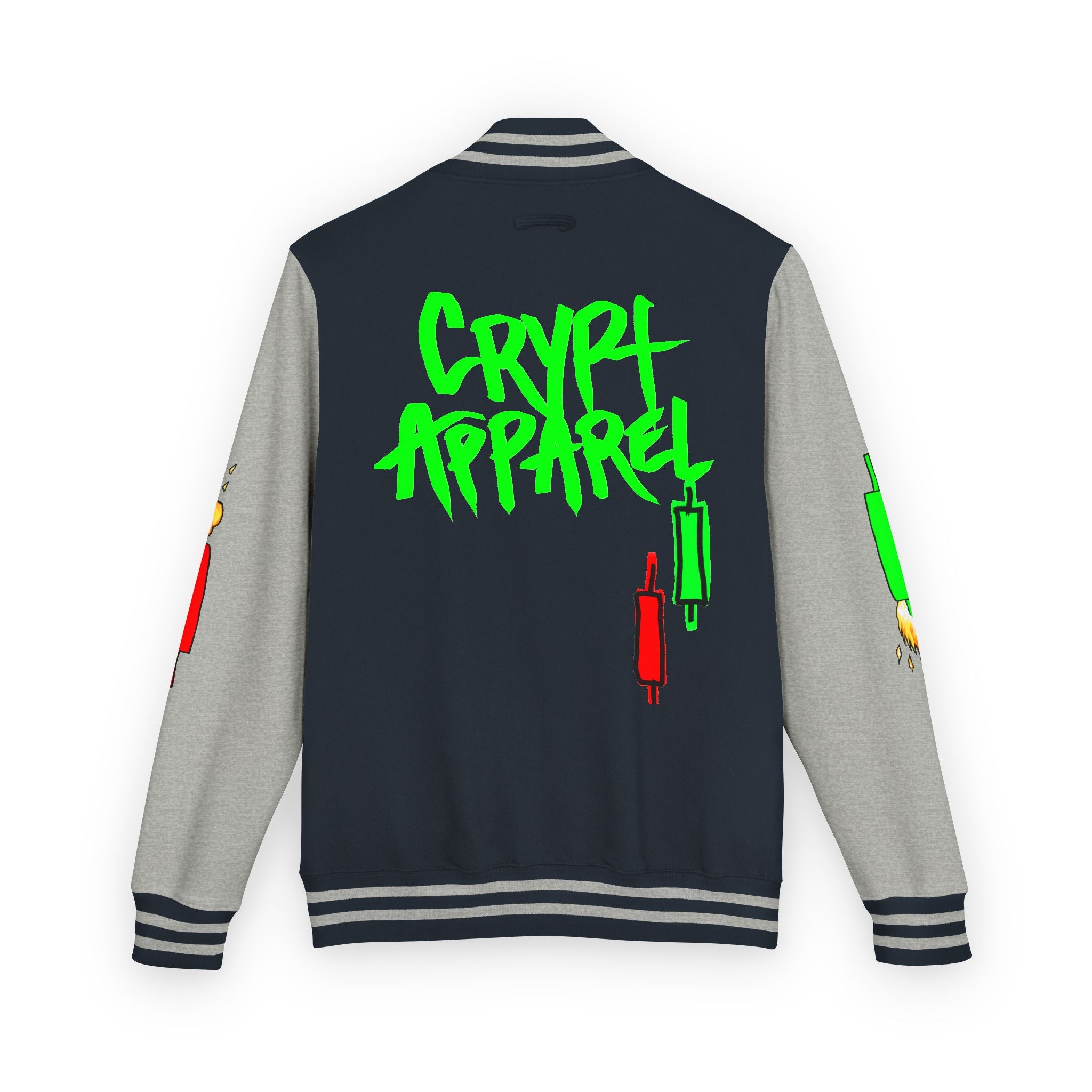Crypt Apparel Letterman Jacket — 'Crypto Trader' Neon Graffiti Varsity Jacket