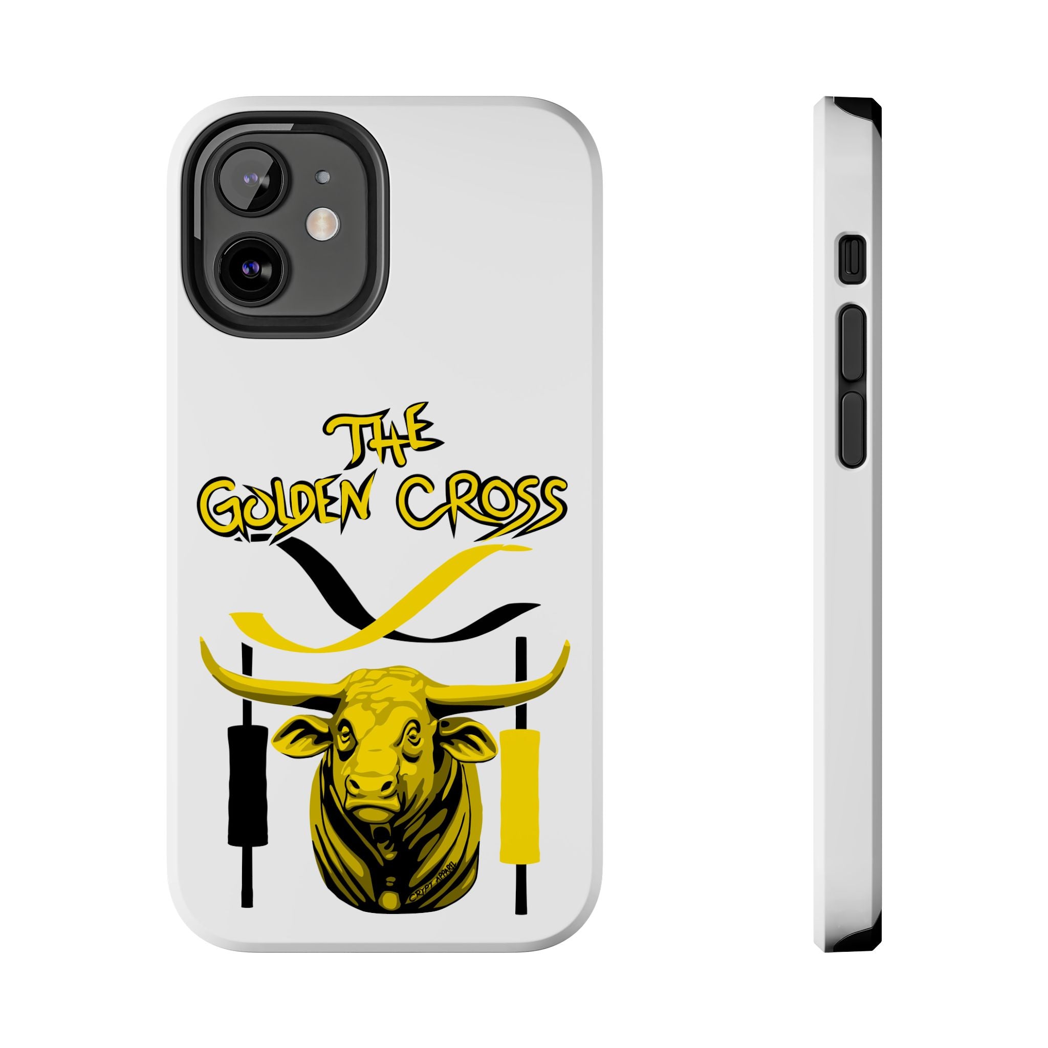 The Golden Cross Tough Phone Case — Crypt Apparel Rugged Crypto Bull Graphic Protective Cover