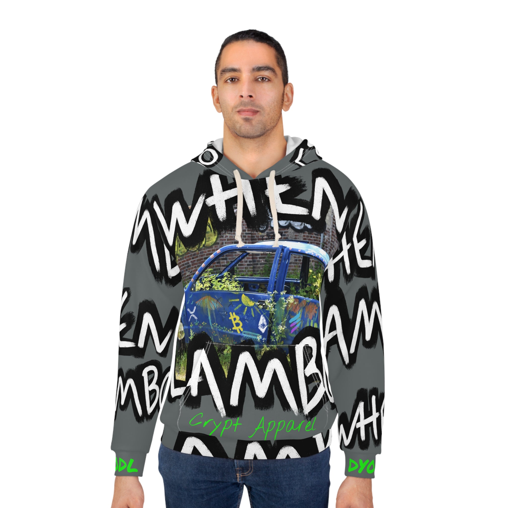 When Lambo Bitcoin inspired Crypto Graffiti Hoodie | All-Over Print Bitcoin Car Sweatshirt