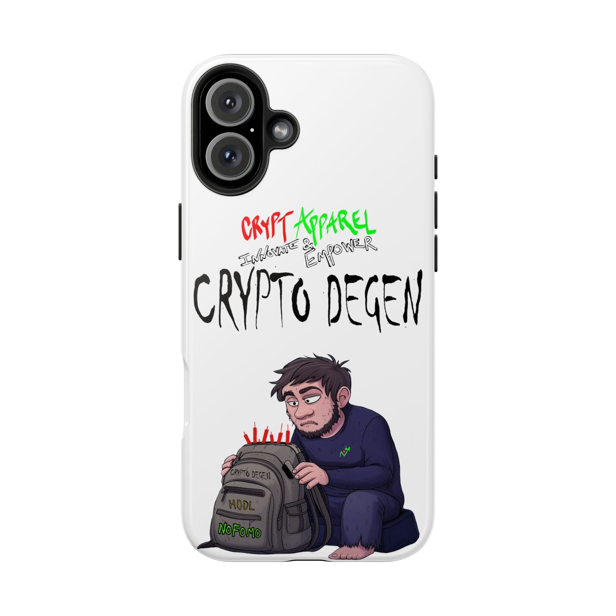 Crypto Degen Tough Phone Case — Cartoon HODL Backpack Design