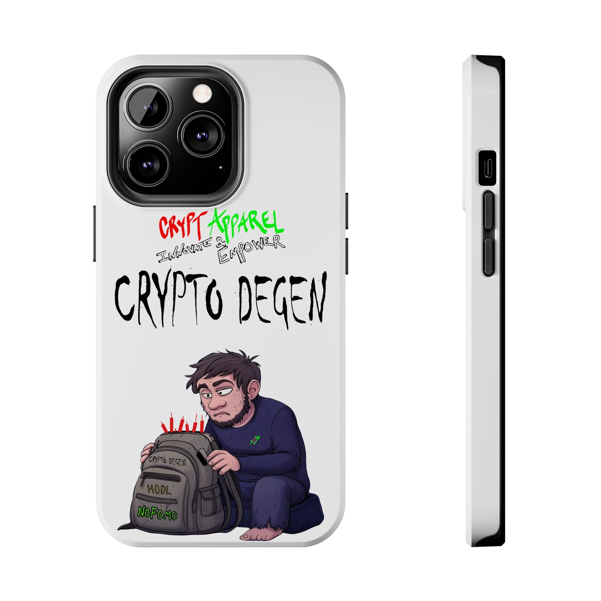 Crypto Degen Tough Phone Case — Cartoon HODL Backpack Design