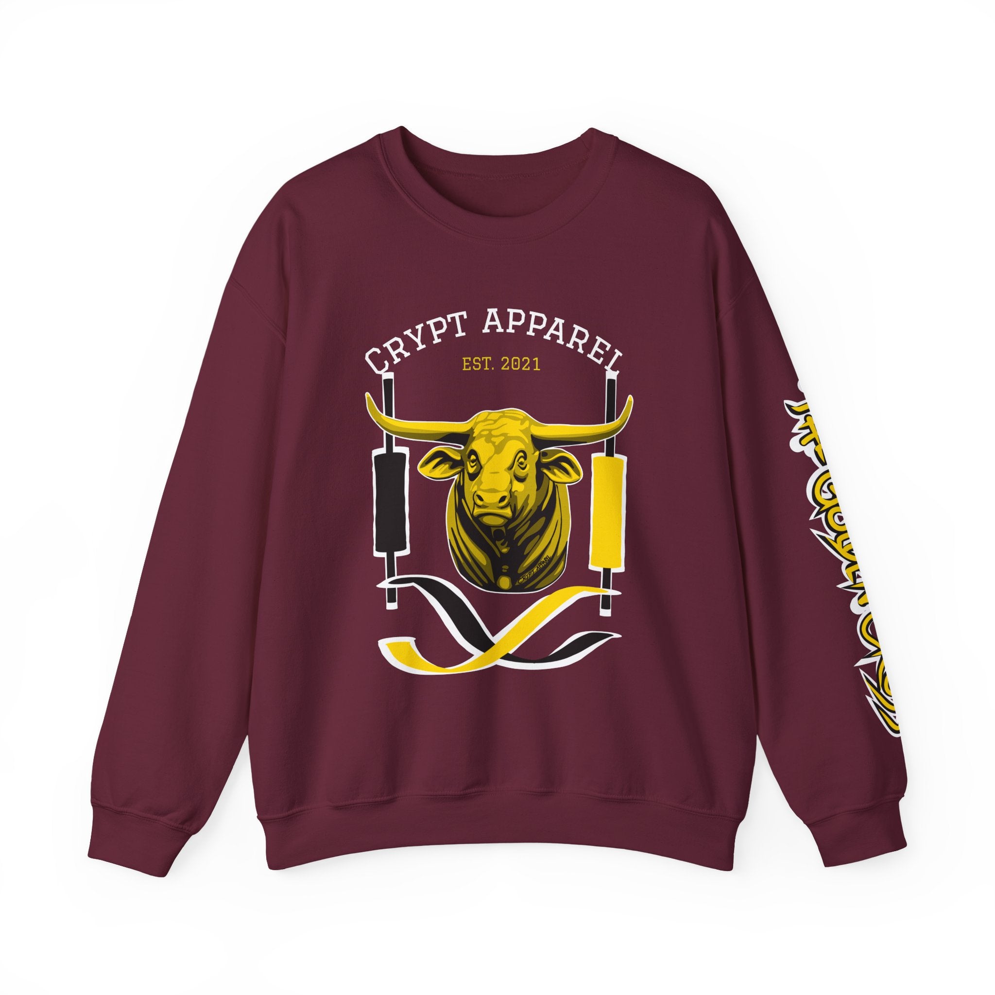 Golden Cross Bull Market Crewneck Sweatshirt – Crypt Apparel Graphic Pullover