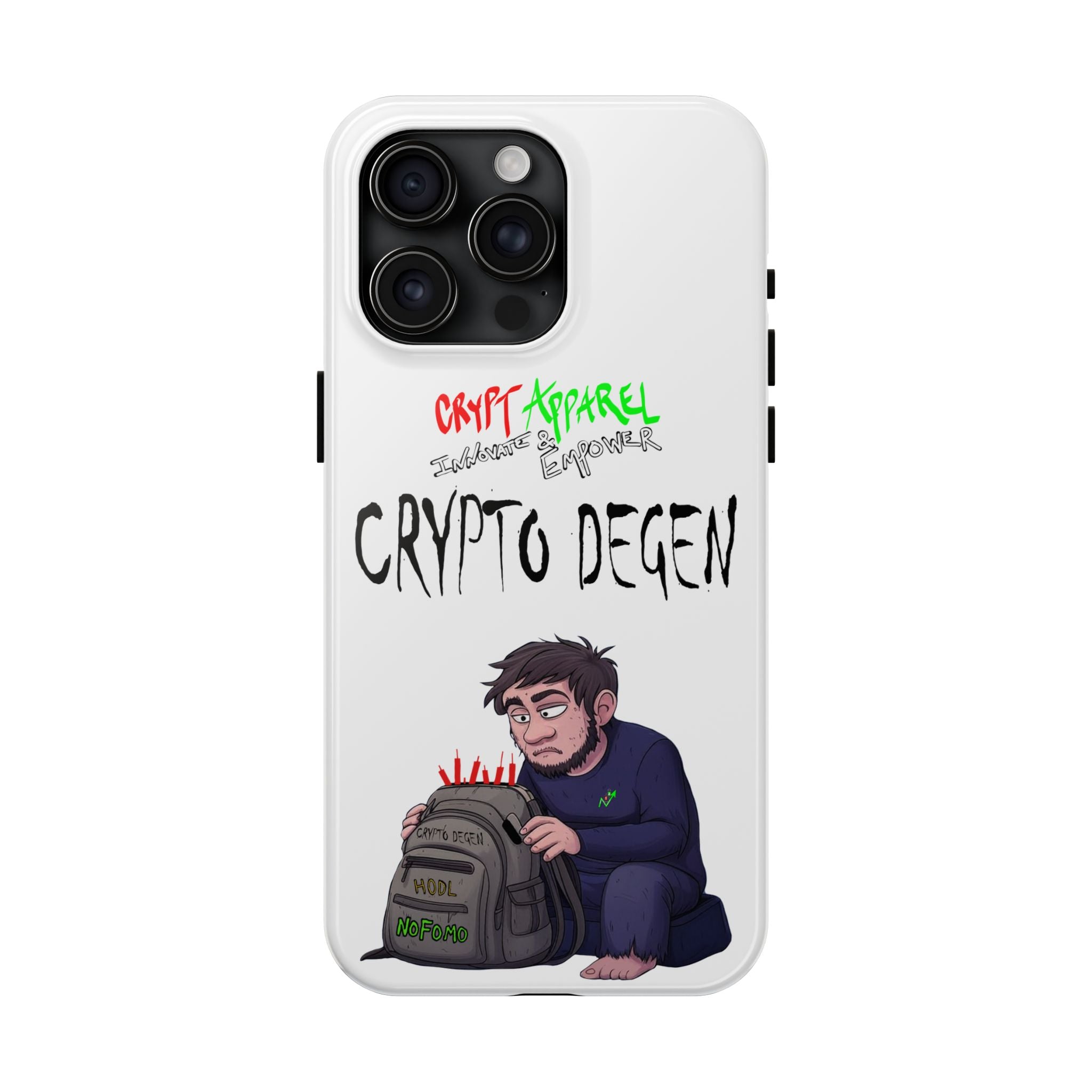 Crypto Degen Tough Phone Case — Cartoon HODL Backpack Design