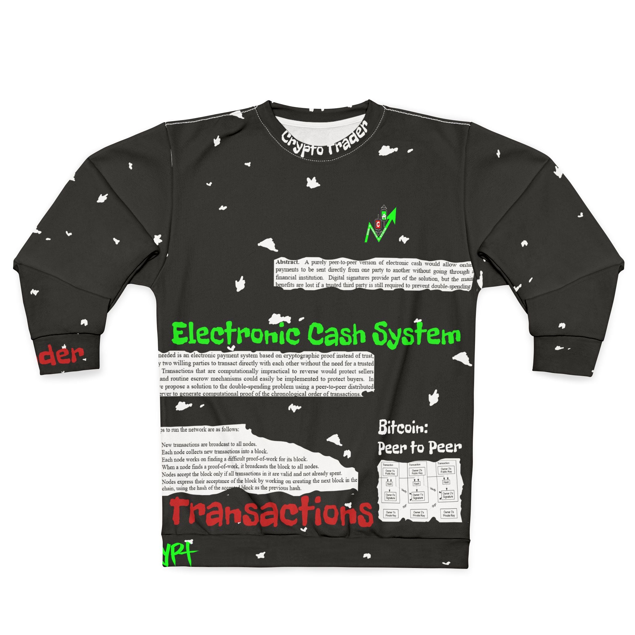 Bitcoin White Paper Crypto All Over Print Sweater by Crypt Apparel