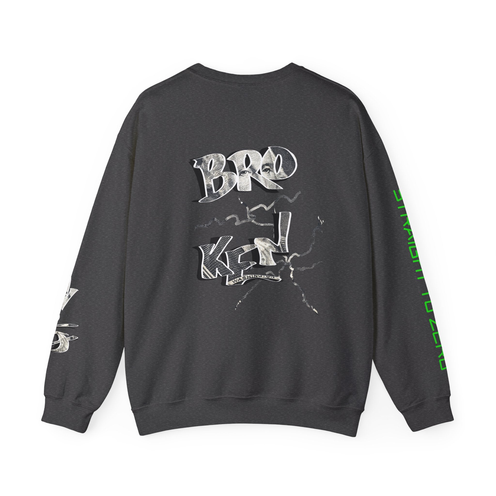 Brokenomics Crypto Crewneck Sweatshirt — Crypt Apparel Graphic Pullover with Neon Green Accents