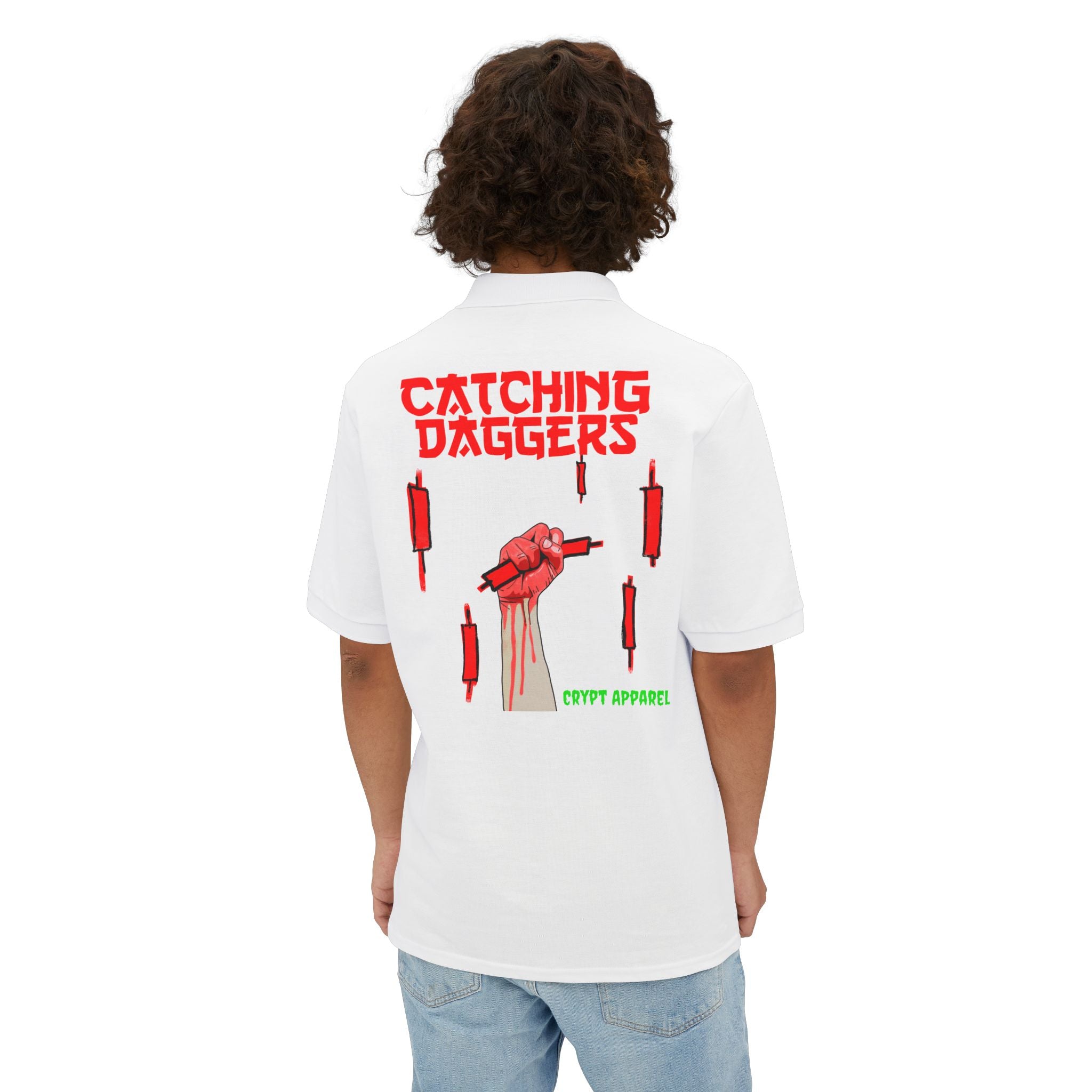 Catching Daggers Crypto Polo — Crypt Apparel Graphic Men's Piqué Shirt
