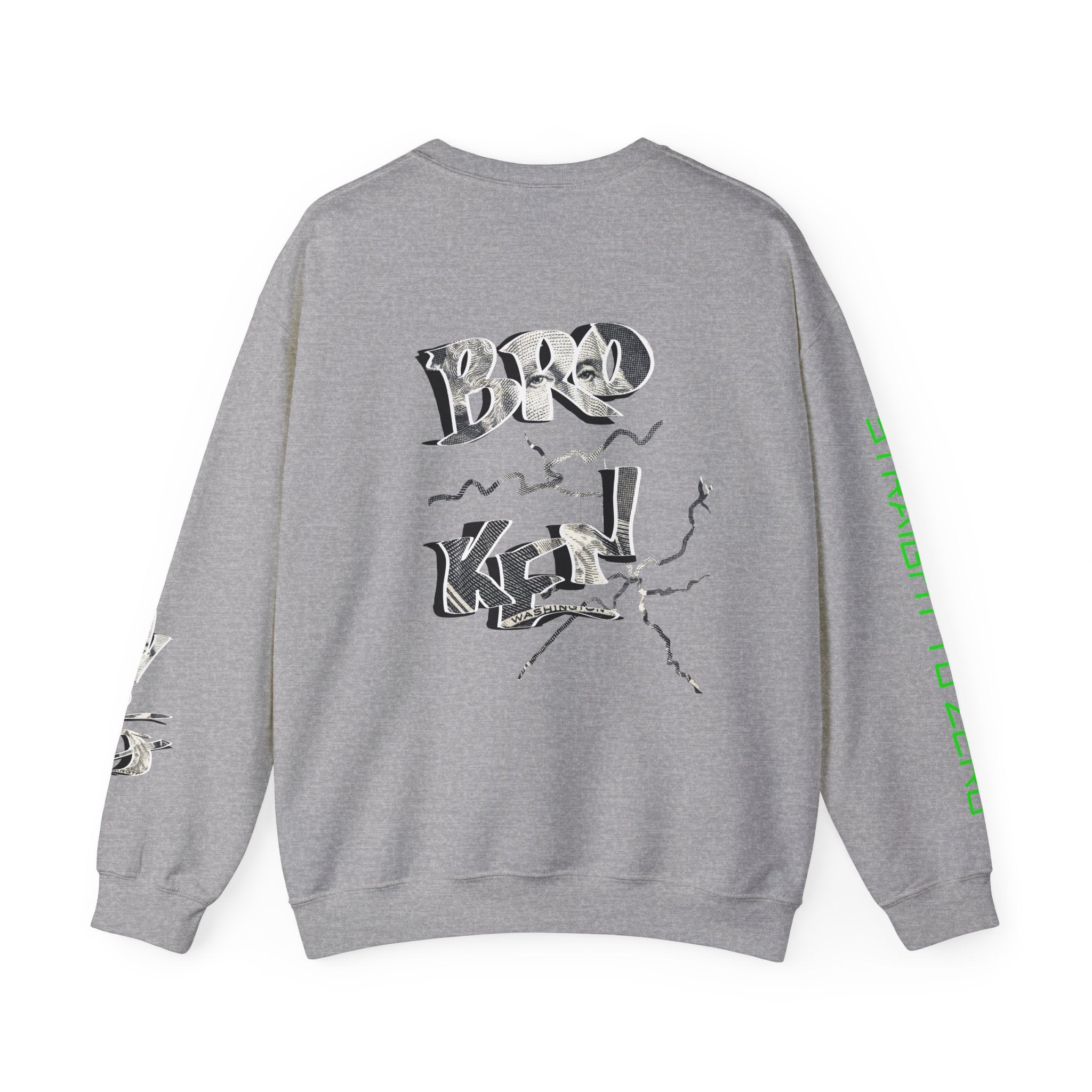 Brokenomics Crypto Crewneck Sweatshirt — Crypt Apparel Graphic Pullover with Neon Green Accents