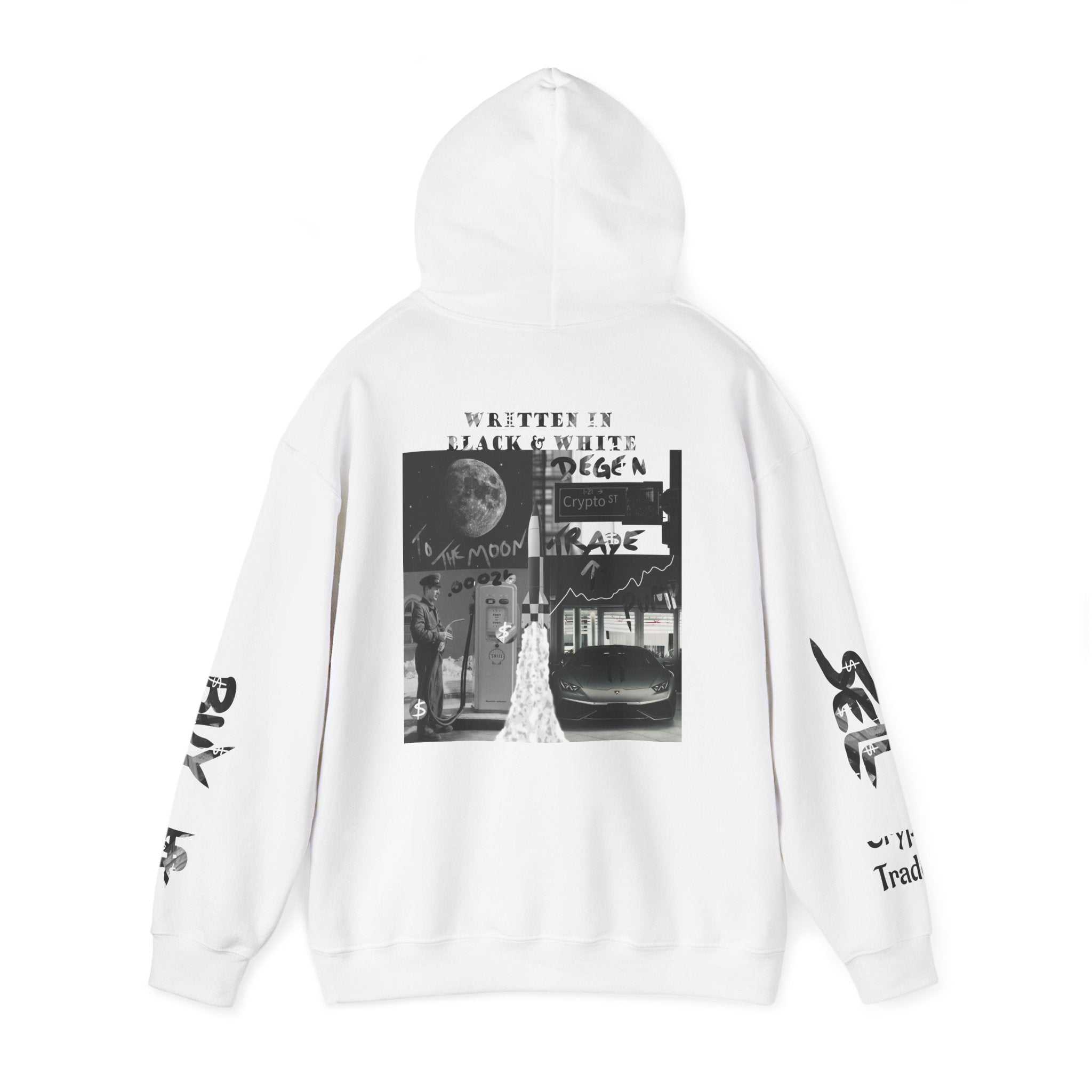 Black & White Crypto Collage Hoodie | Crypt Apparel Graphic Sweatshirt