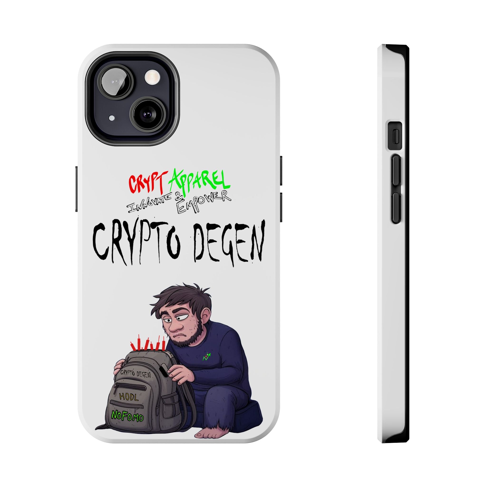 Crypto Degen Tough Phone Case — Cartoon HODL Backpack Design