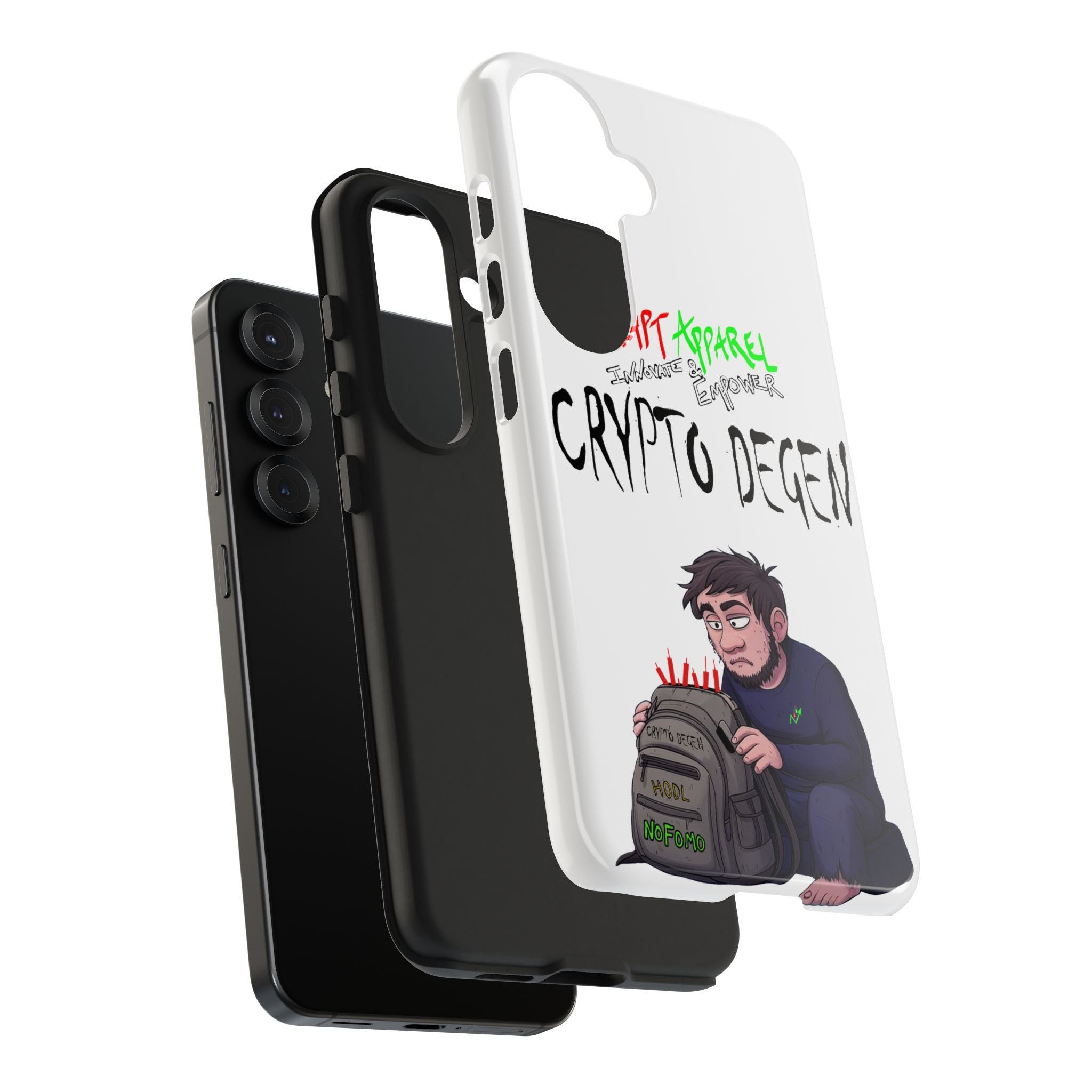 Crypto Degen Tough Phone Case — Cartoon HODL Backpack Design