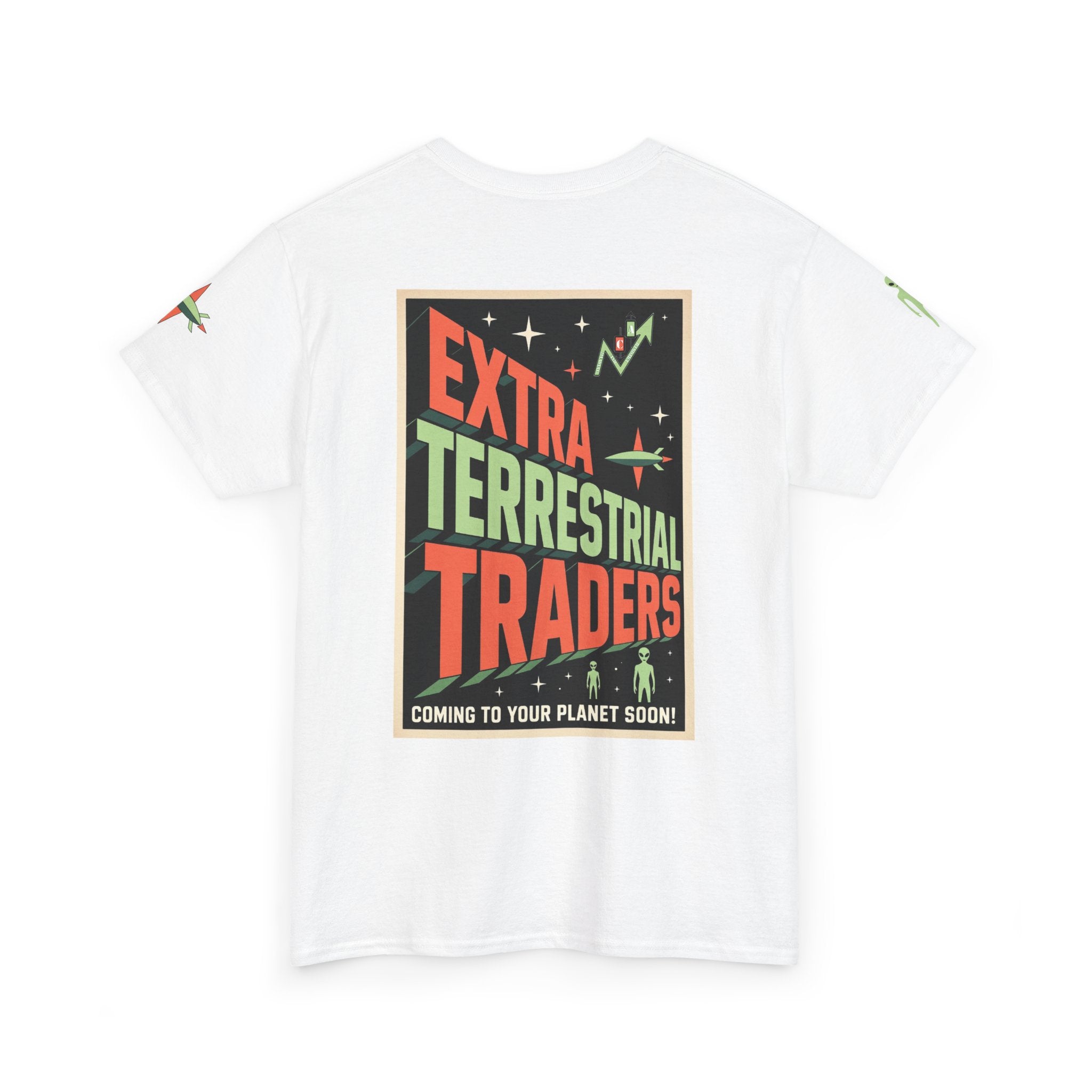 Extra Terrestrial Traders Crypto Graphic Tee — Retro Alien Poster Shirt