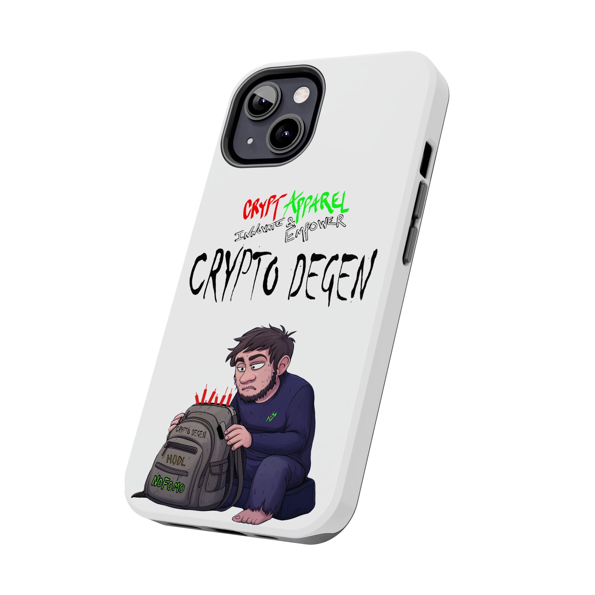 Crypto Degen Tough Phone Case — Cartoon HODL Backpack Design