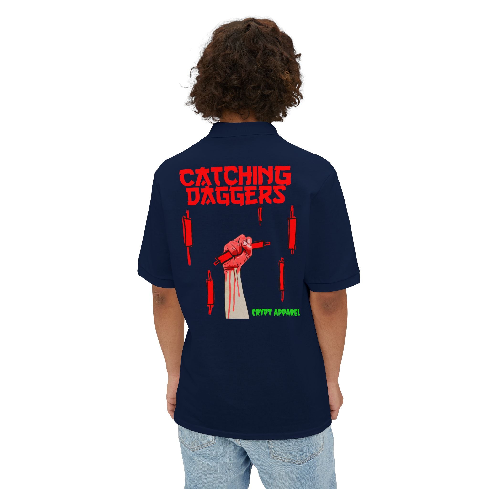 Catching Daggers Crypto Polo — Crypt Apparel Graphic Men's Piqué Shirt