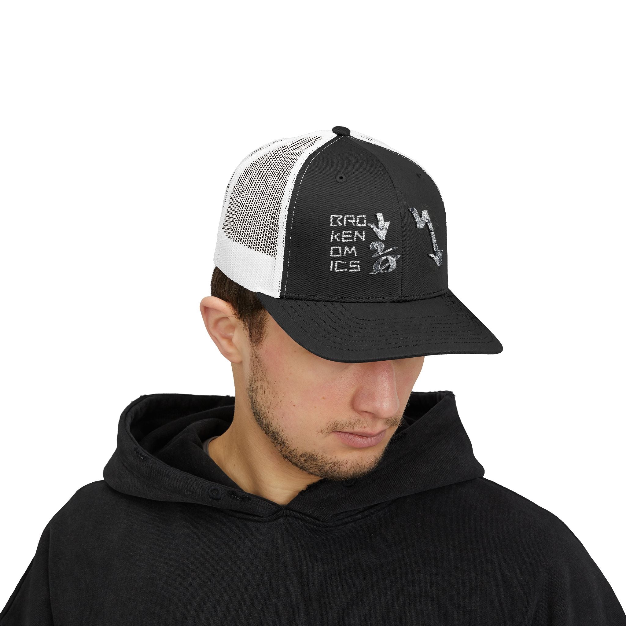 Brokenomics Crypto Trucker Cap - Crypt Apparel Distressed Arrow Graphic Snapback
