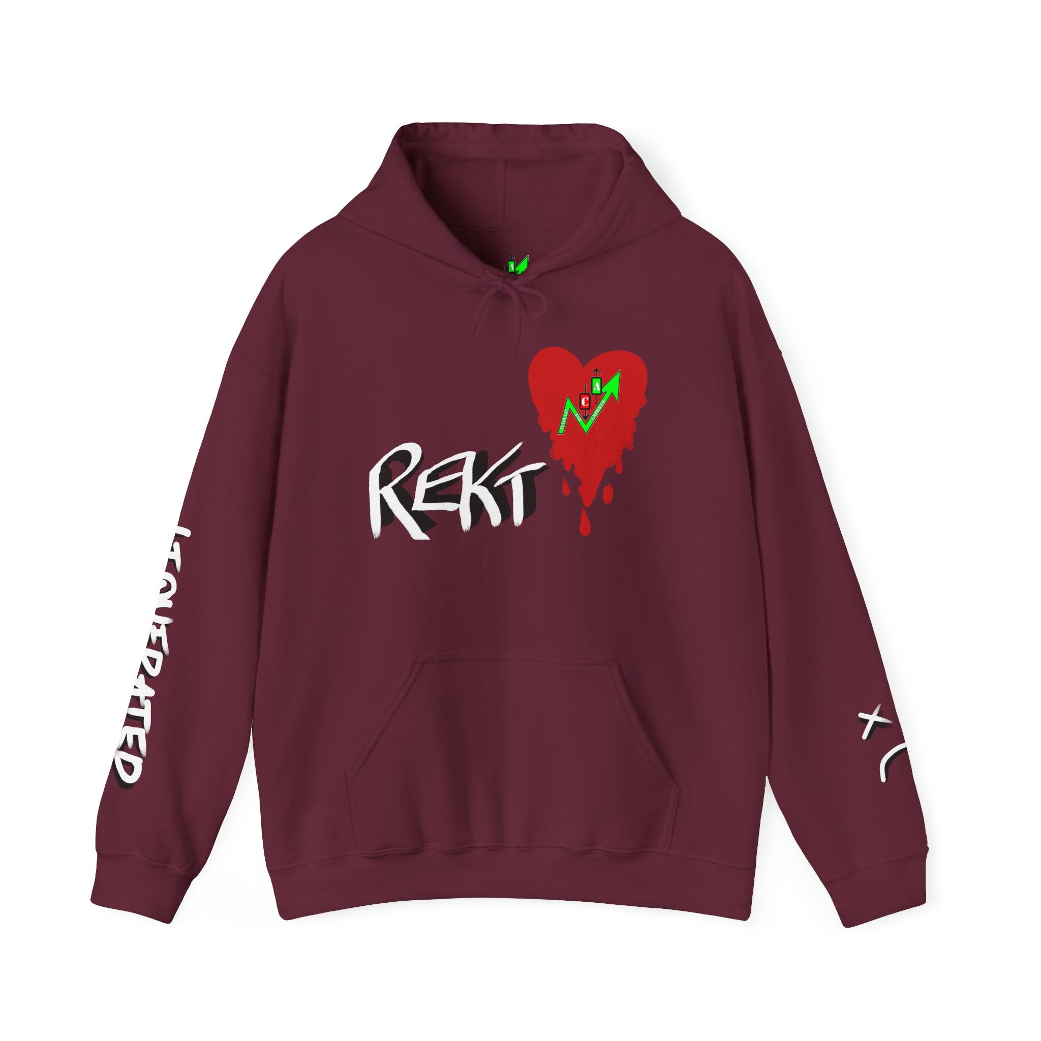 Rekt Portfolio Crypto Trading Hoodie – Crypt Apparel Skull Heart Graffiti Streetwear Pullover
