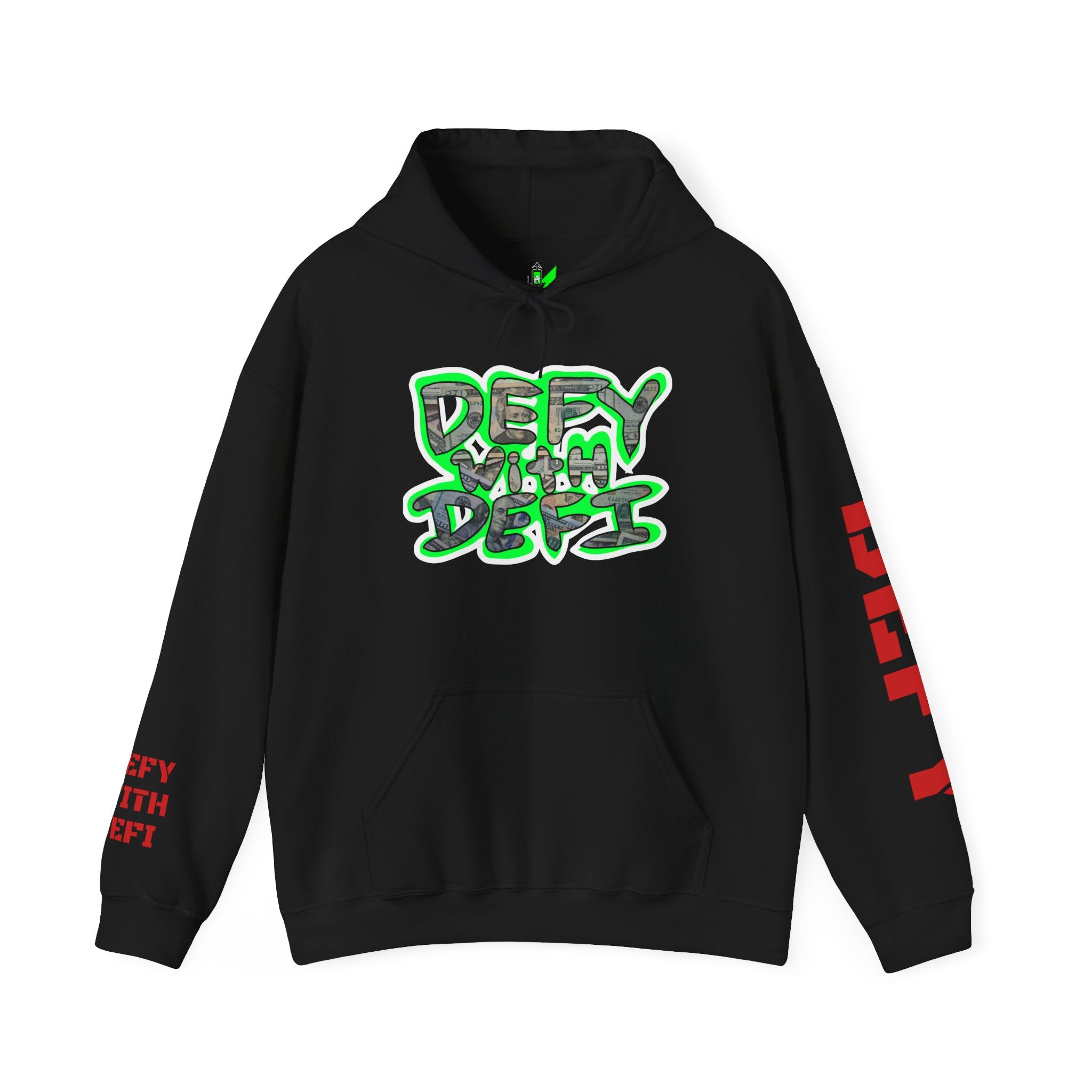 Defy With DeFi Crypto Inspired Hoodie | Crypt Apparel Graffiti Style hooded sweatshirt