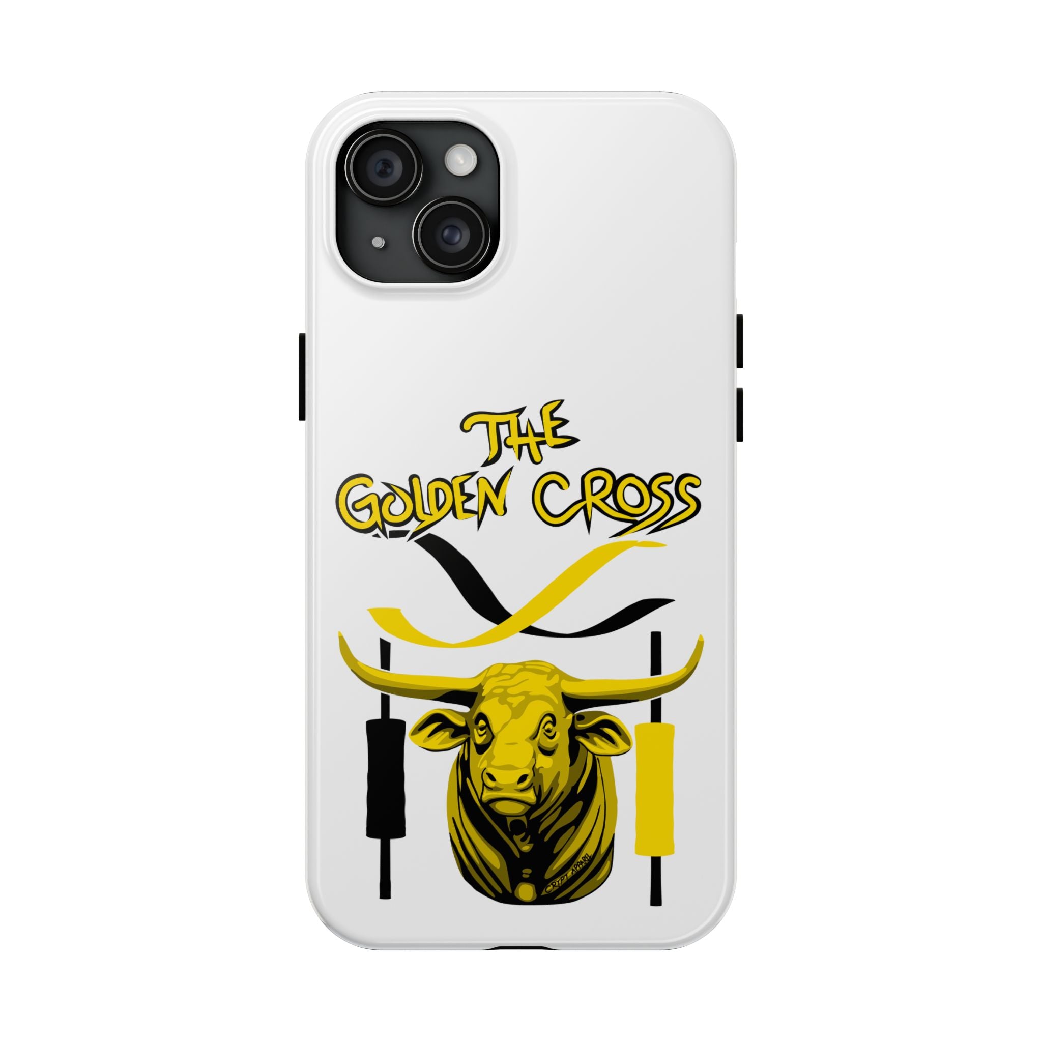 The Golden Cross Tough Phone Case — Crypt Apparel Rugged Crypto Bull Graphic Protective Cover