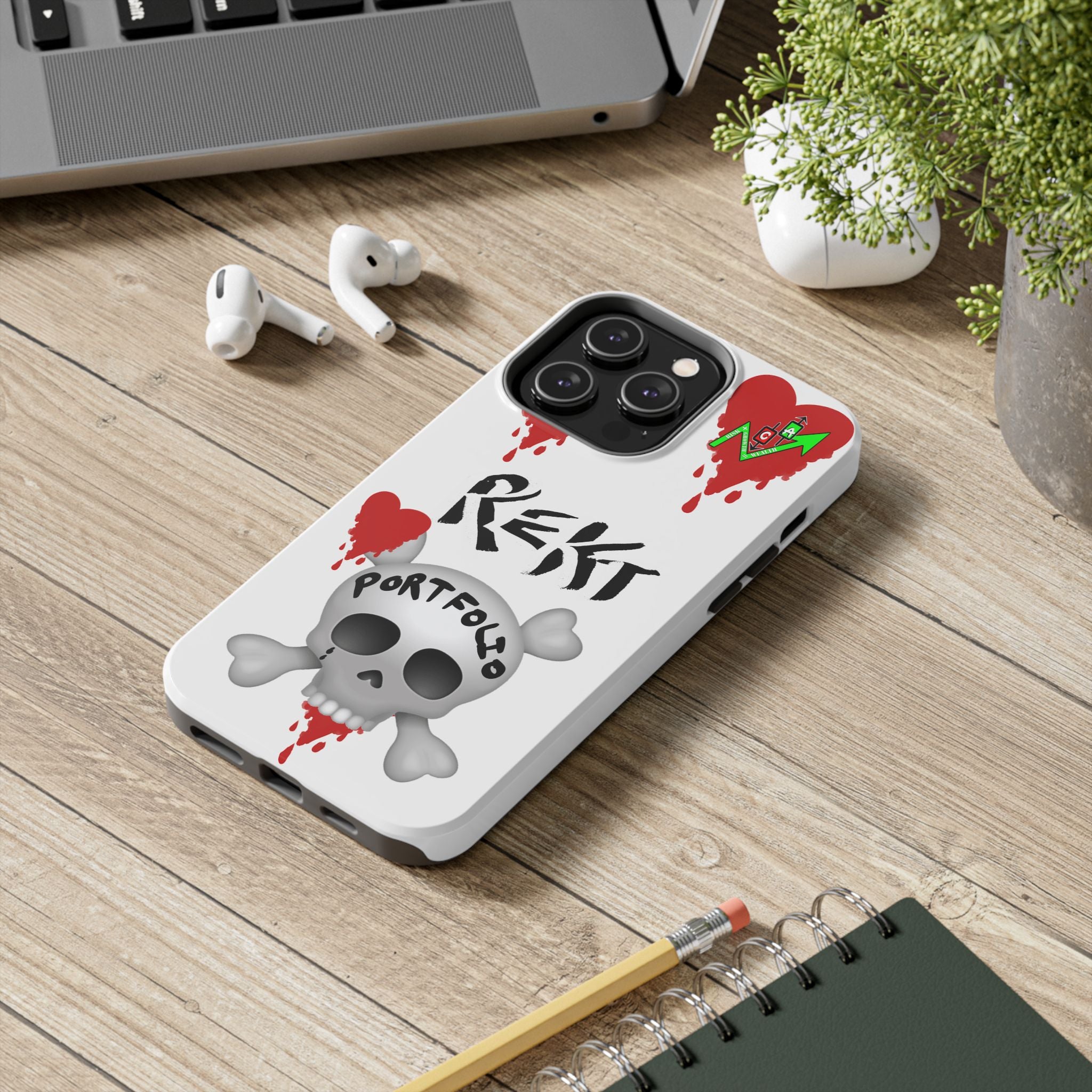Rekt Portfolio Tough Phone Case — Skull & Dripping Heart Protective Cover