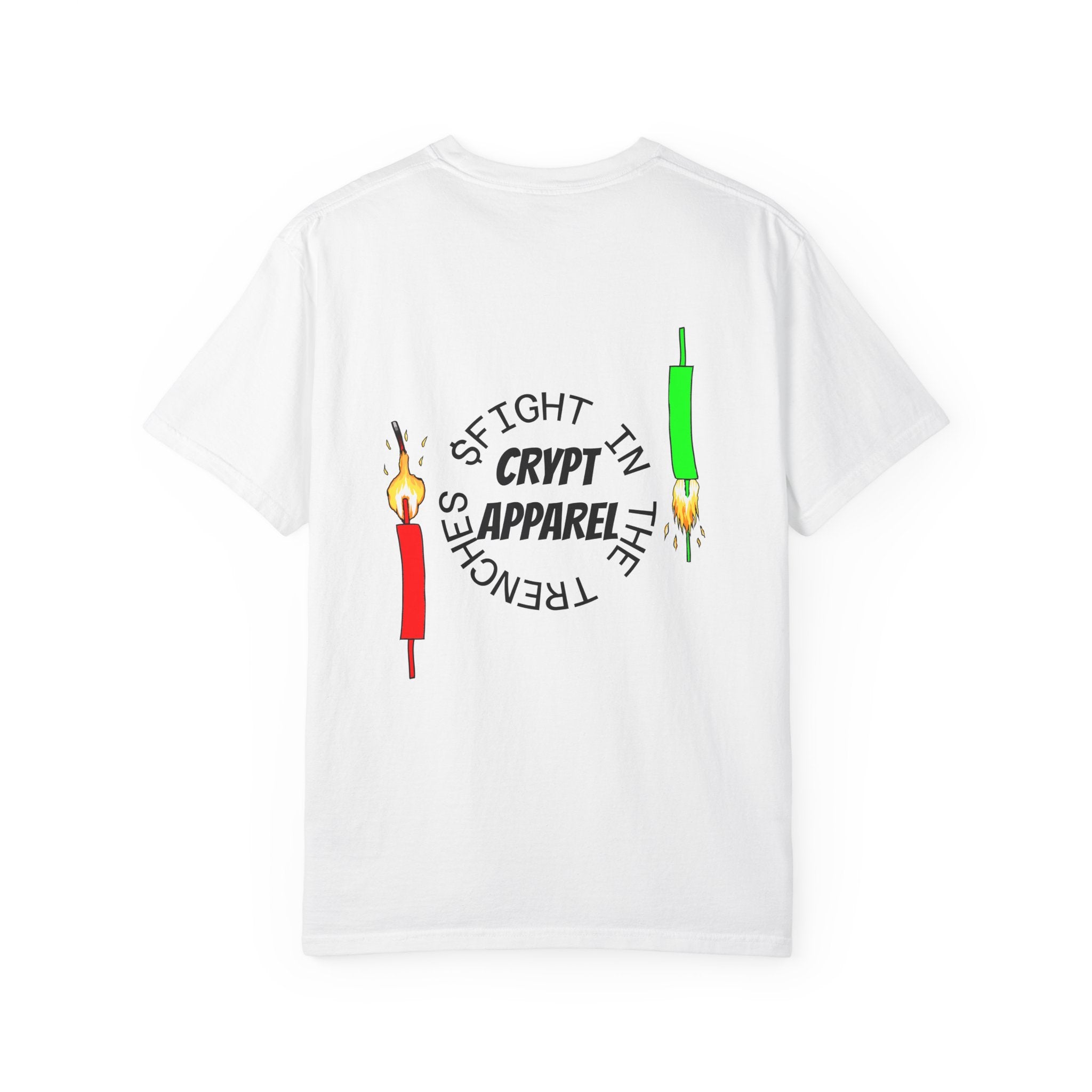 The Trenches Crypto Graphic T‑Shirt — 'Crypt Apparel' Candle Design