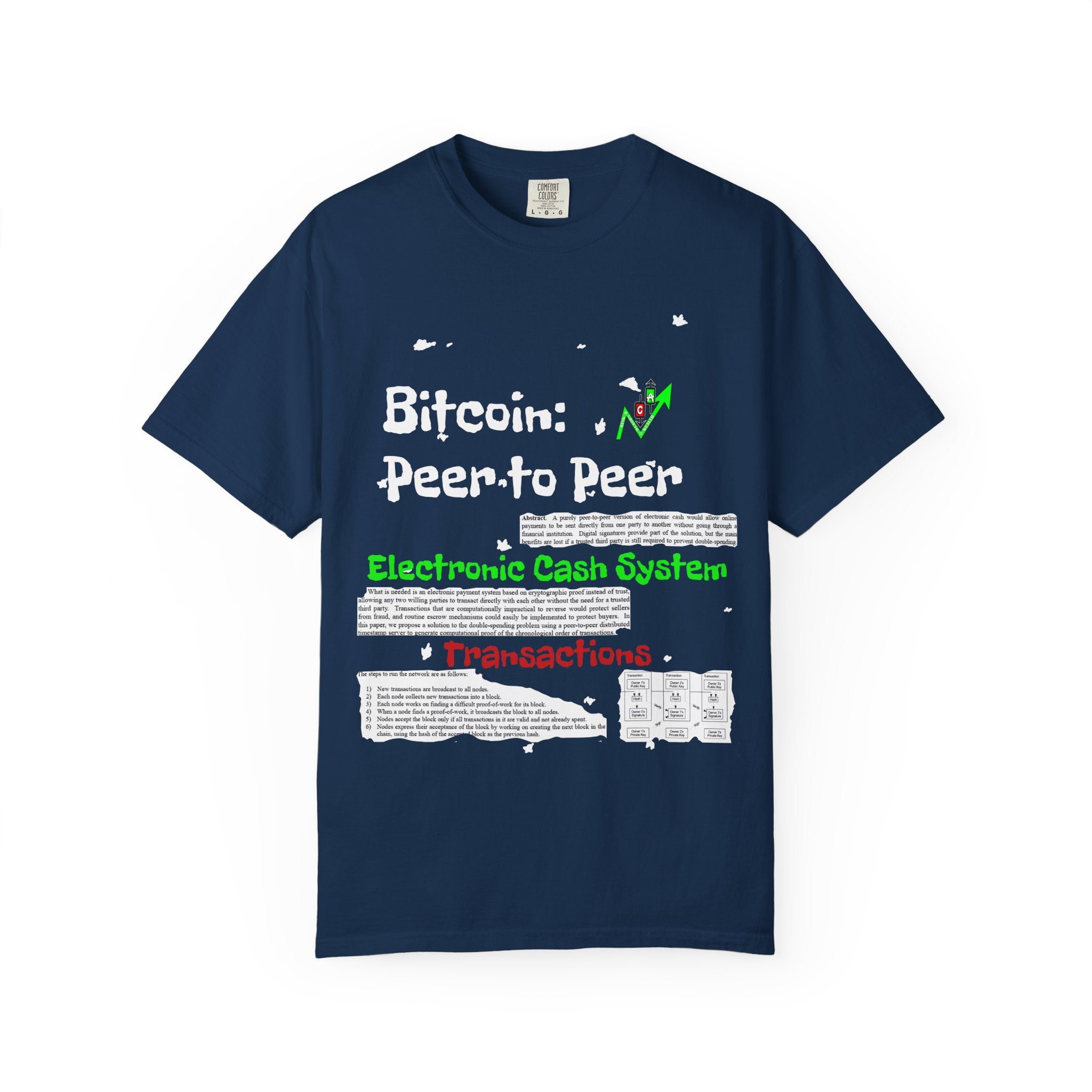 Crypt Apparel Bitcoin inspired T-Shirt | Crypto Graphic Tee, White Paper Text