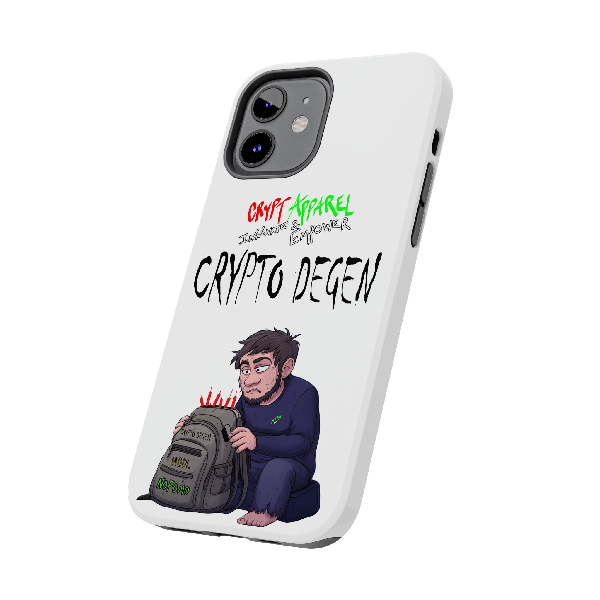 Crypto Degen Tough Phone Case — Cartoon HODL Backpack Design