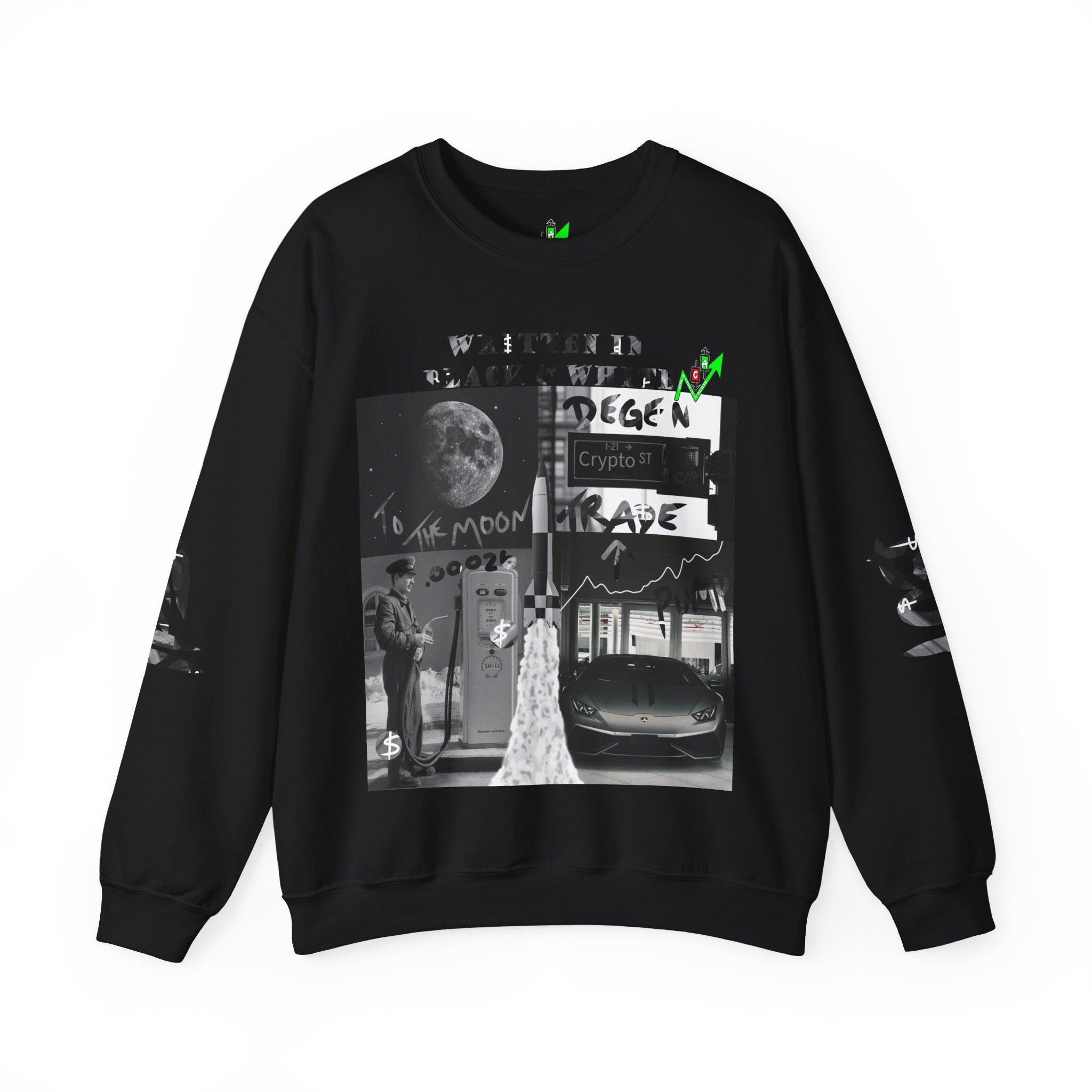 Black & White Street Collage Crypto Crewneck Sweatshirt | Graphic Urban Art