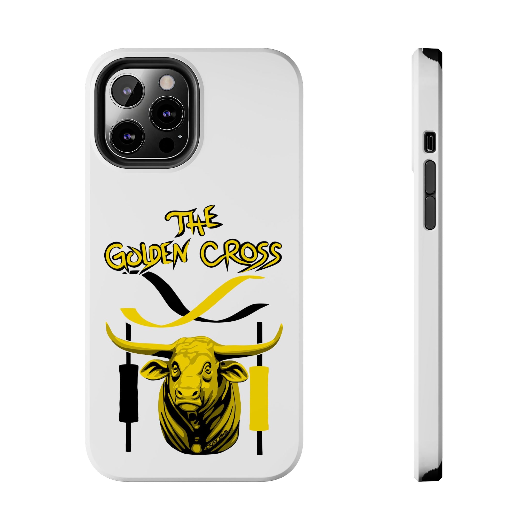 The Golden Cross Tough Phone Case — Crypt Apparel Rugged Crypto Bull Graphic Protective Cover