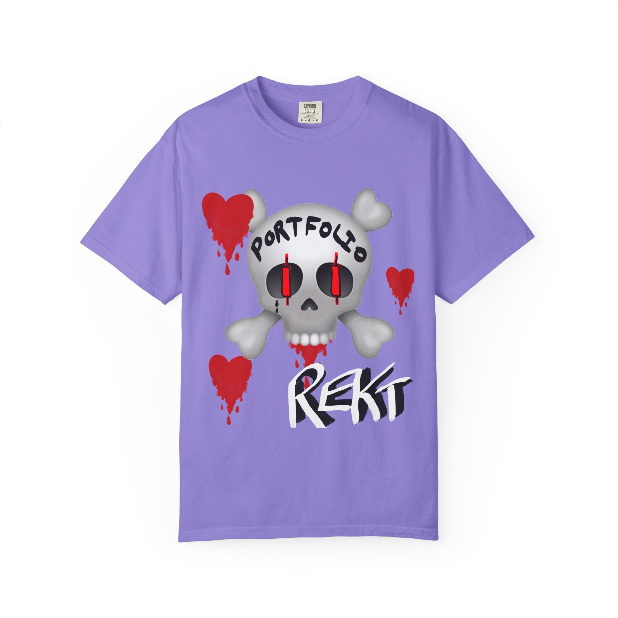 Crypto Rekt Portfolio Skull T-shirt | Crypt Apparel Bleeding Hearts Graphic Tee