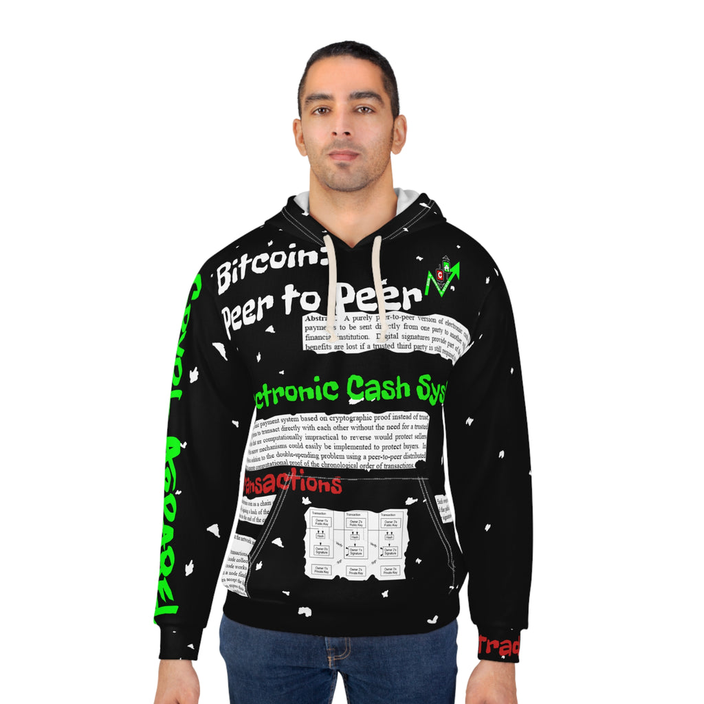 Bitcoin inspired Peer to Peer Hoodie | Electronic Cash System, Crypto Diagram Print