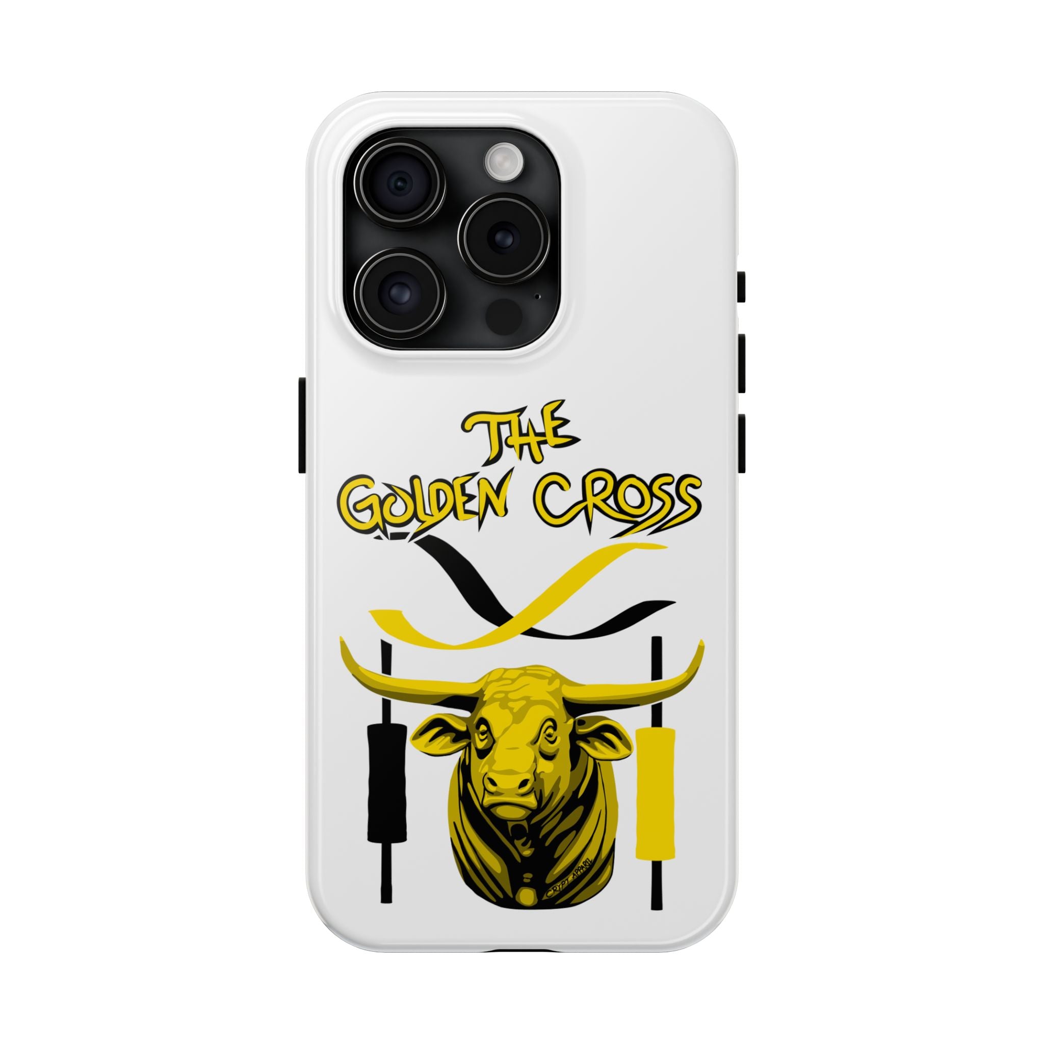 The Golden Cross Tough Phone Case — Crypt Apparel Rugged Crypto Bull Graphic Protective Cover
