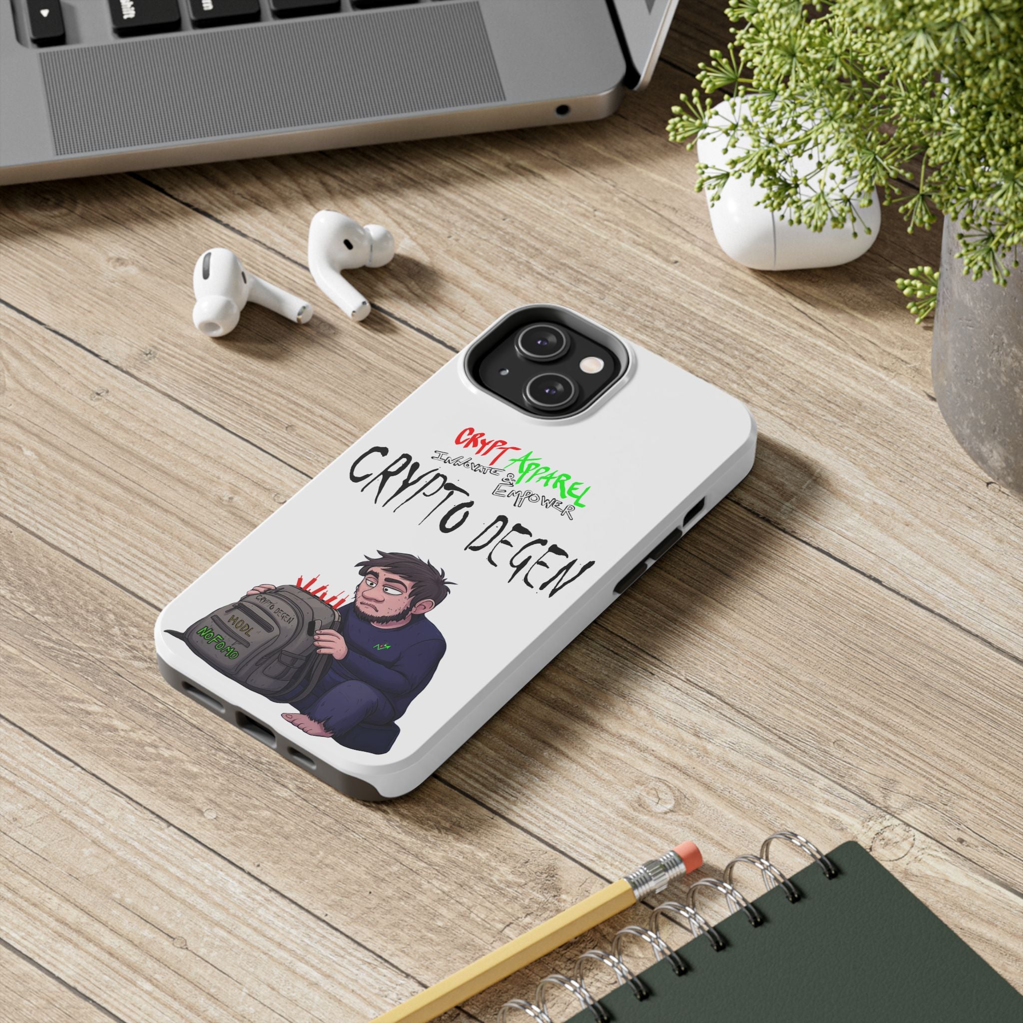 Crypto Degen Tough Phone Case — Cartoon HODL Backpack Design
