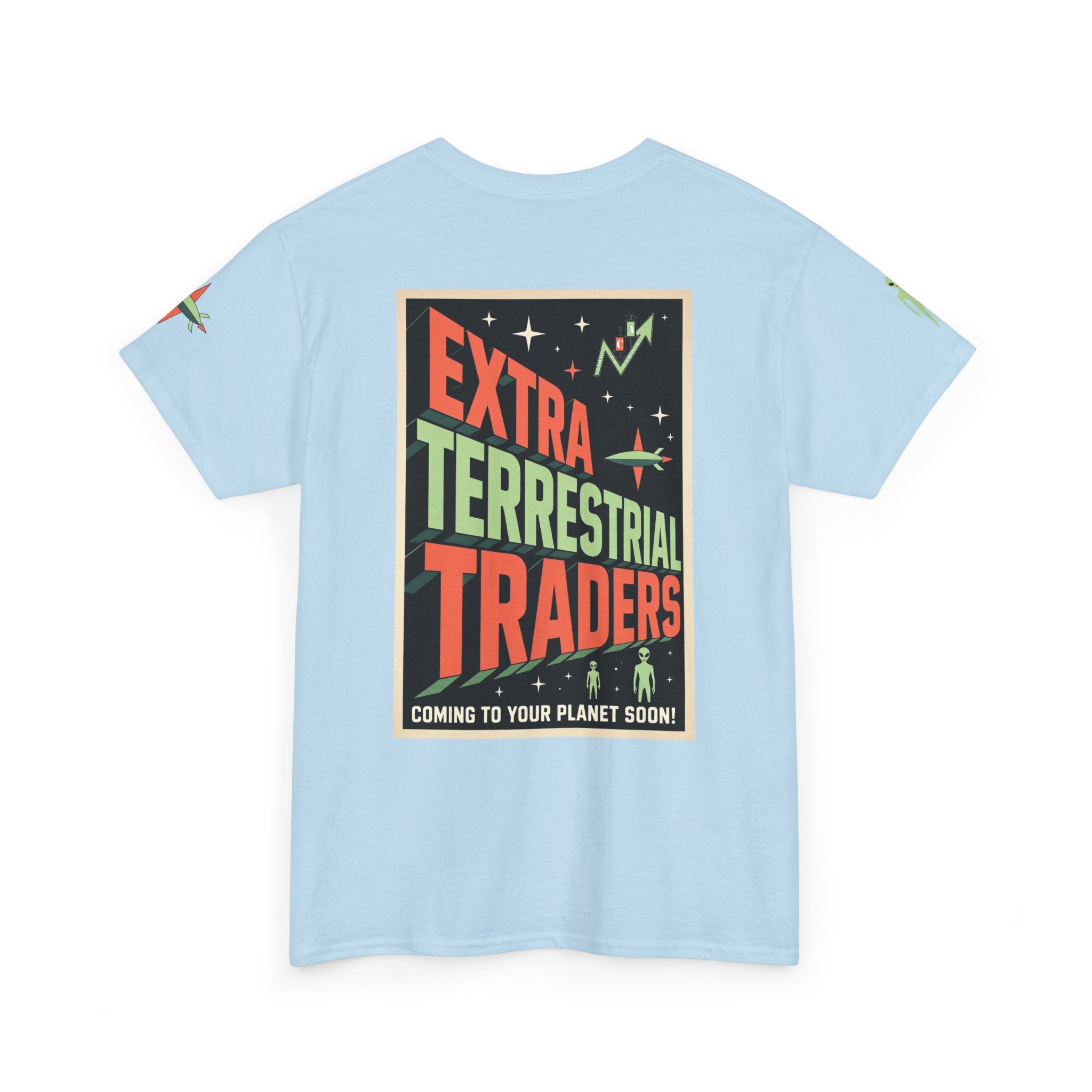 Extra Terrestrial Traders Crypto Graphic Tee — Retro Alien Poster Shirt