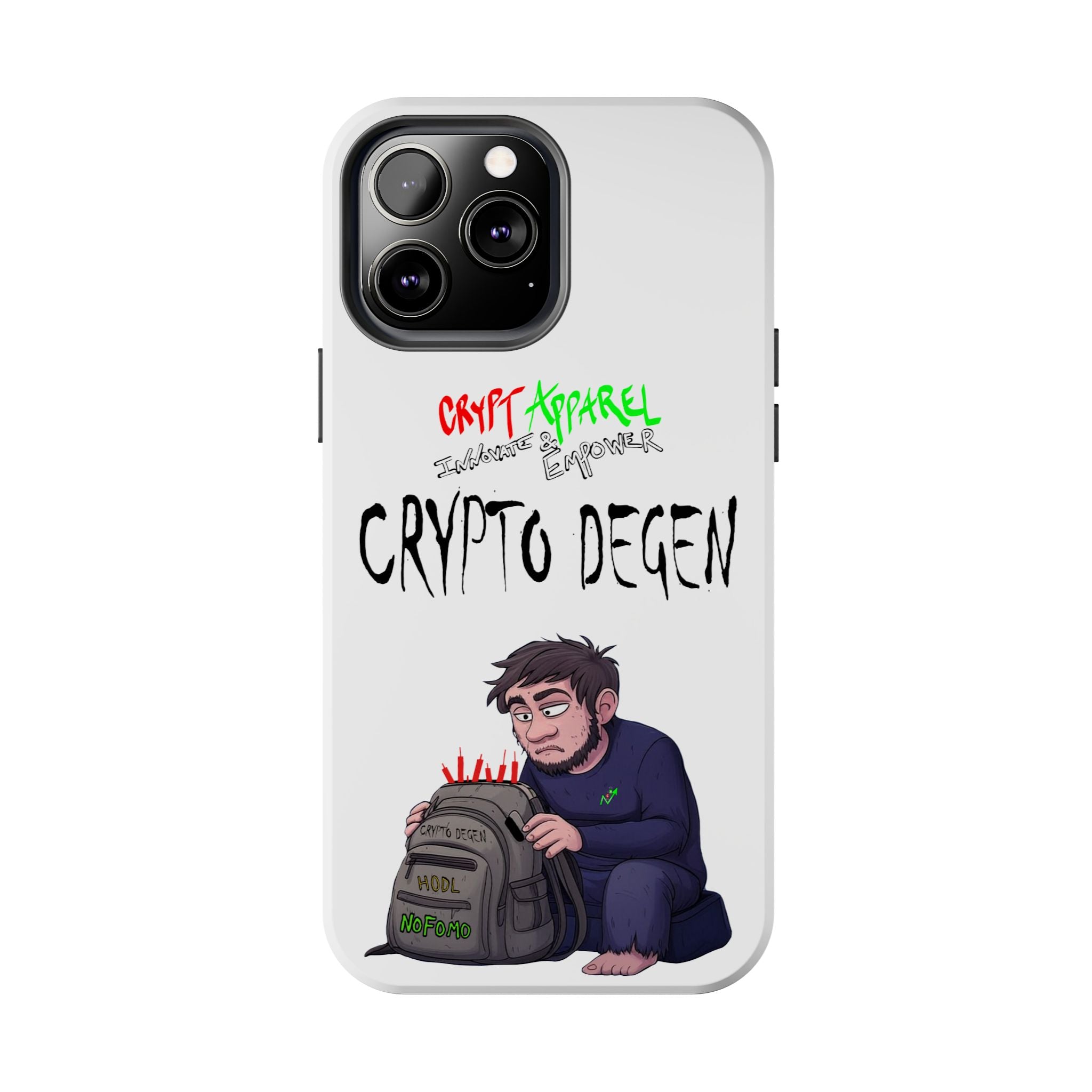 Crypto Degen Tough Phone Case — Cartoon HODL Backpack Design