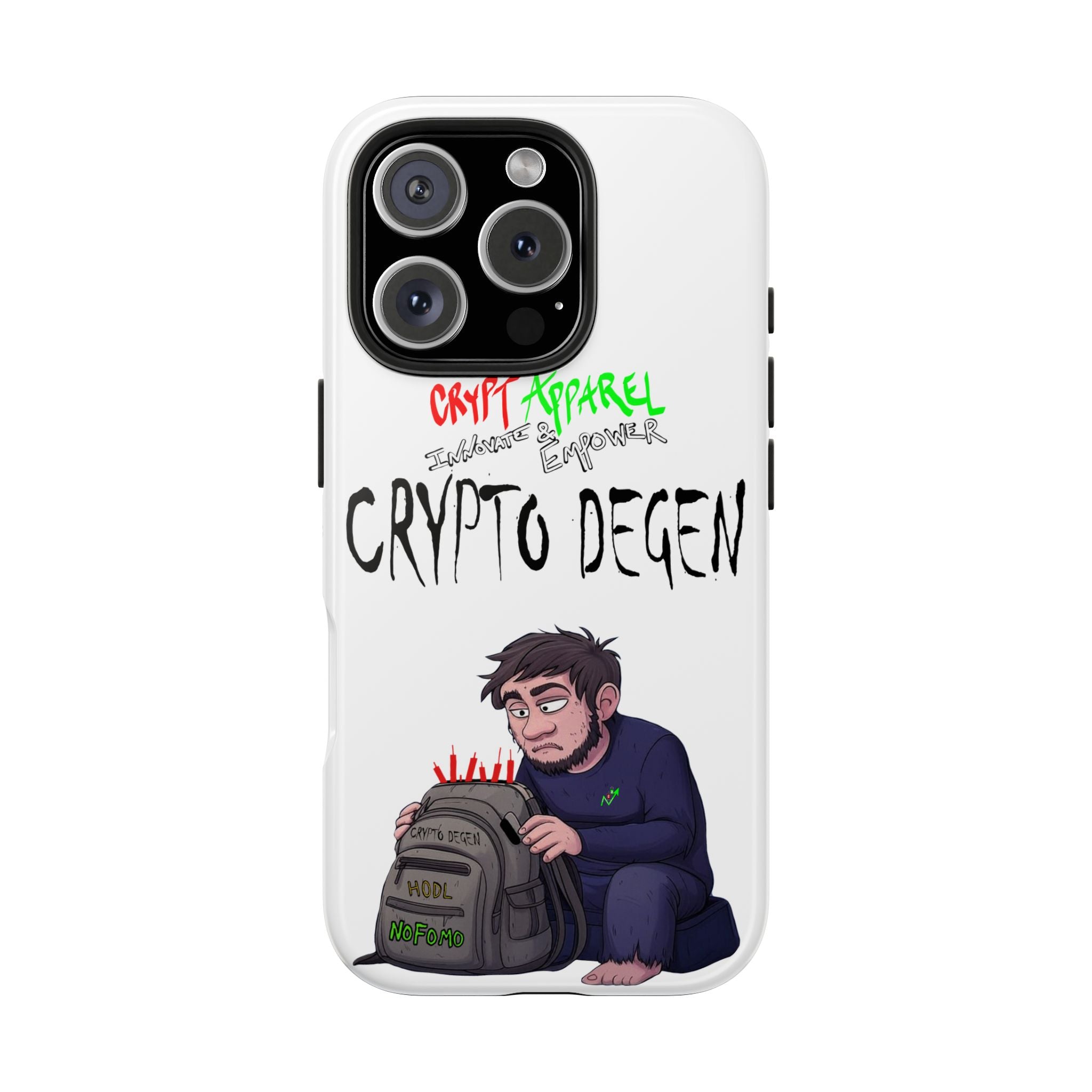 Crypto Degen Tough Phone Case — Cartoon HODL Backpack Design