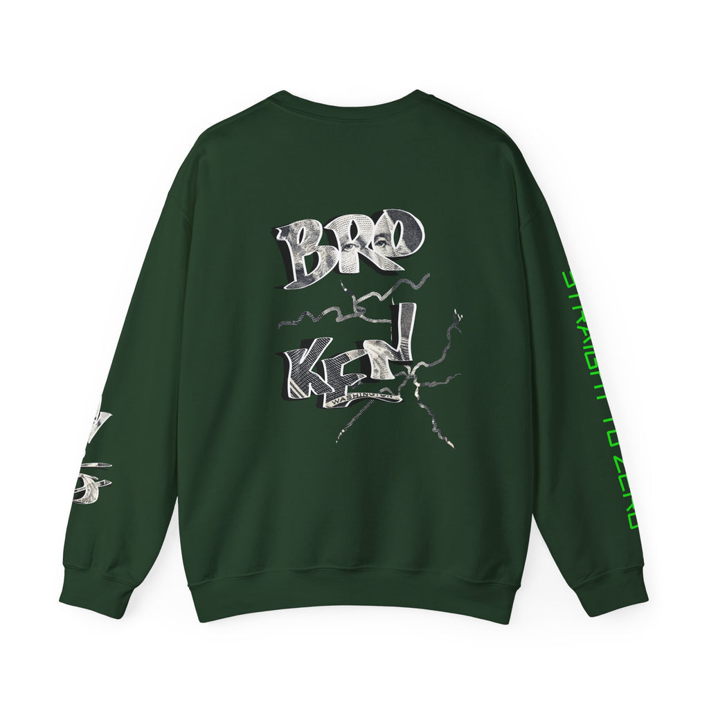 Brokenomics Crypto Crewneck Sweatshirt — Crypt Apparel Graphic Pullover with Neon Green Accents
