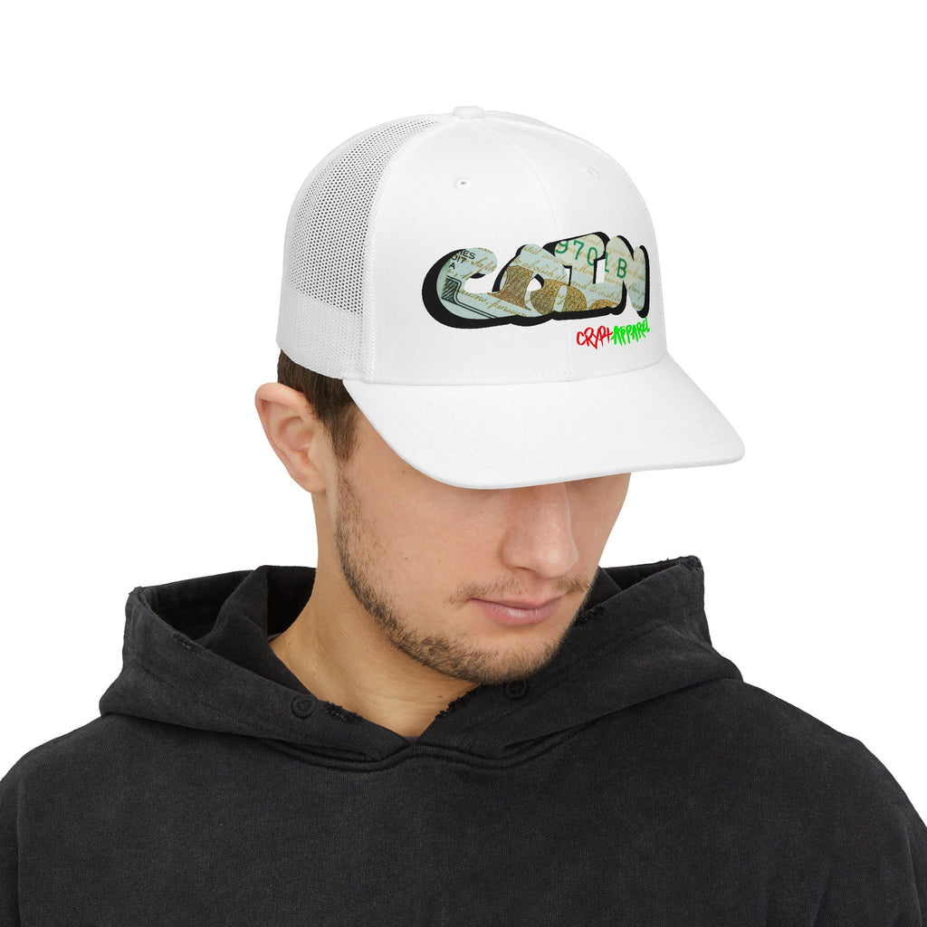 CA 100 Coin Crypto Snapback | Crypt Apparel Money Graffiti Snapback Trucker Cap