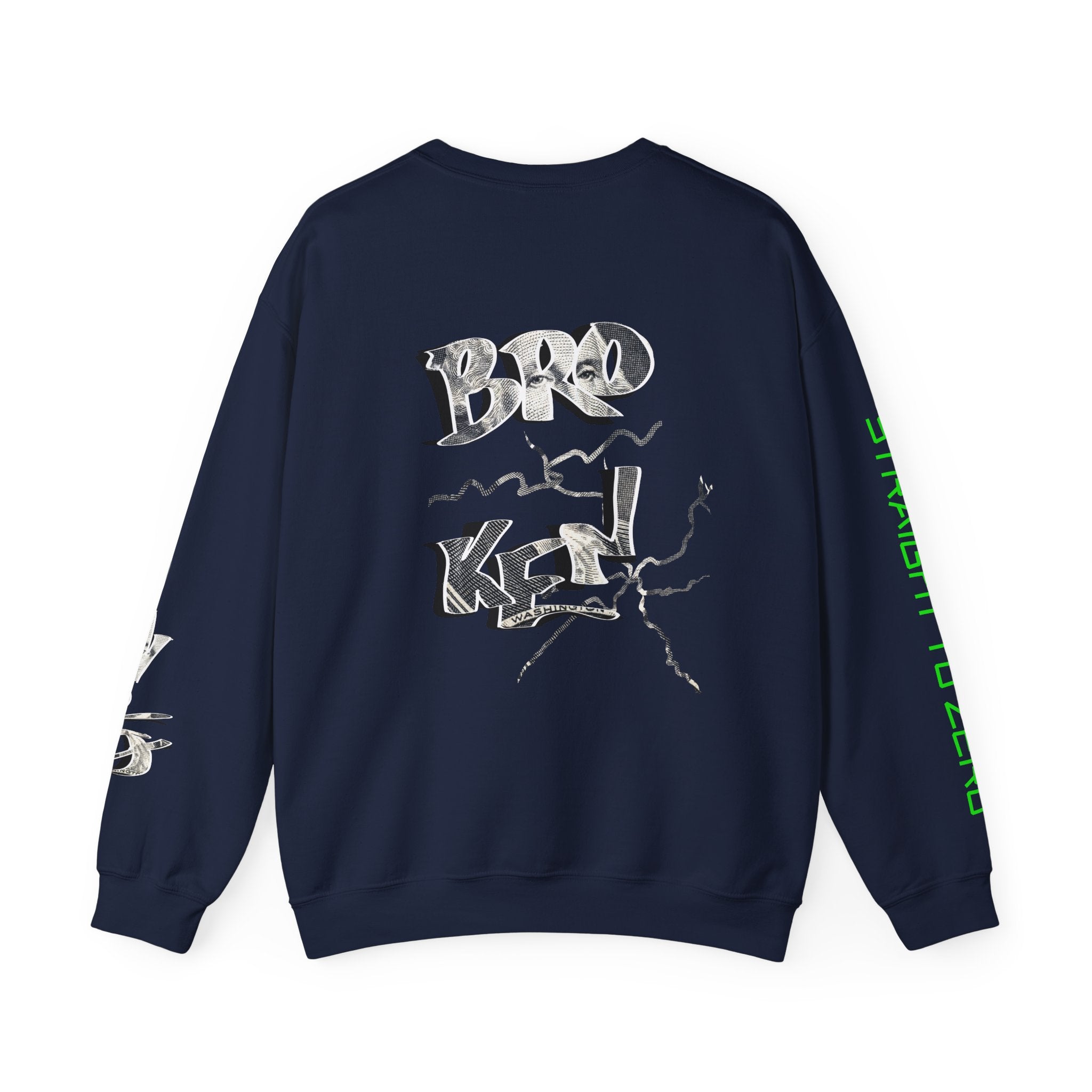 Brokenomics Crypto Crewneck Sweatshirt — Crypt Apparel Graphic Pullover with Neon Green Accents